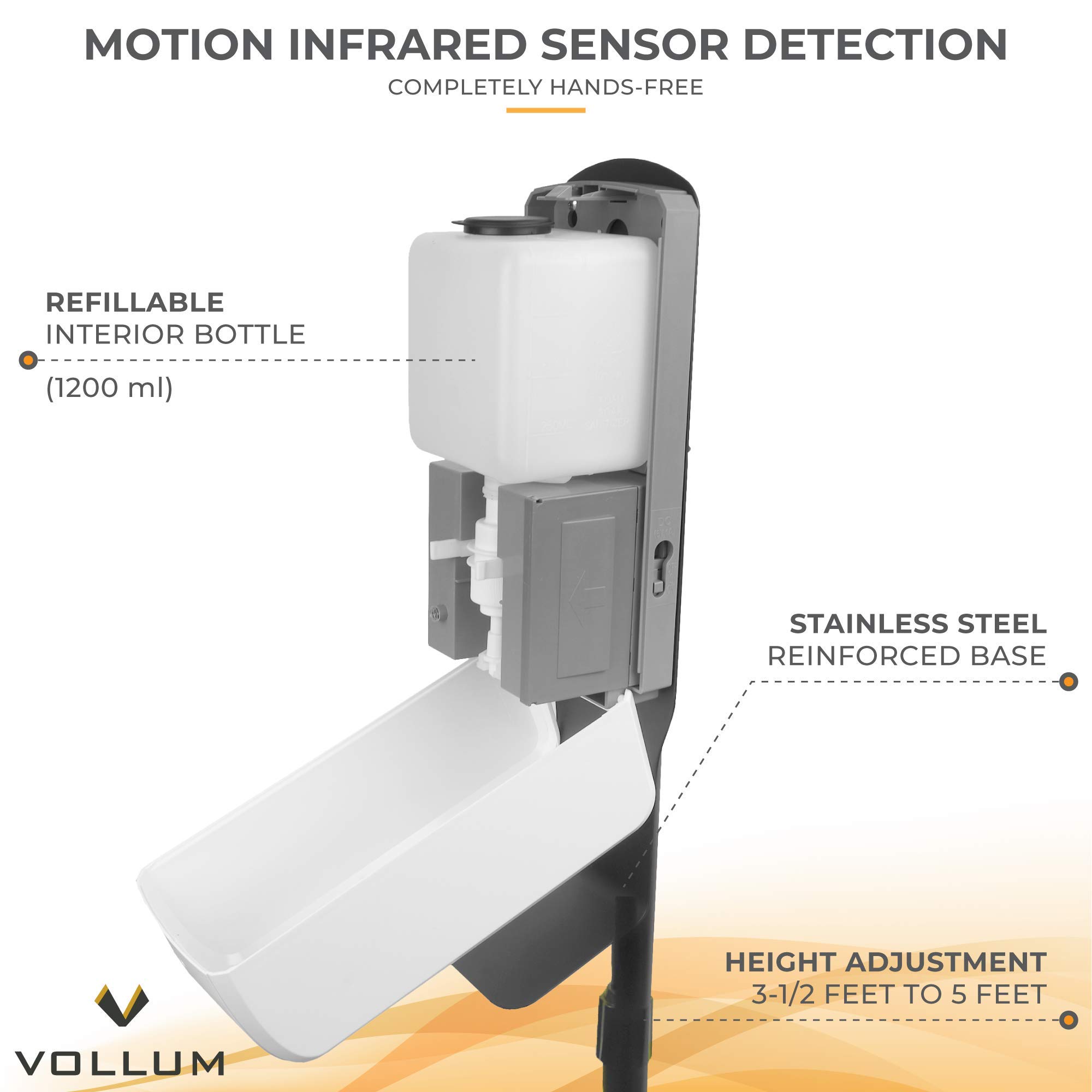 Distributeur automatique de désinfectant pour les mains avec support au sol, capteur sans contact activé mains libres, hauteur réglable, distributeur de savon rechargeable avec support, école