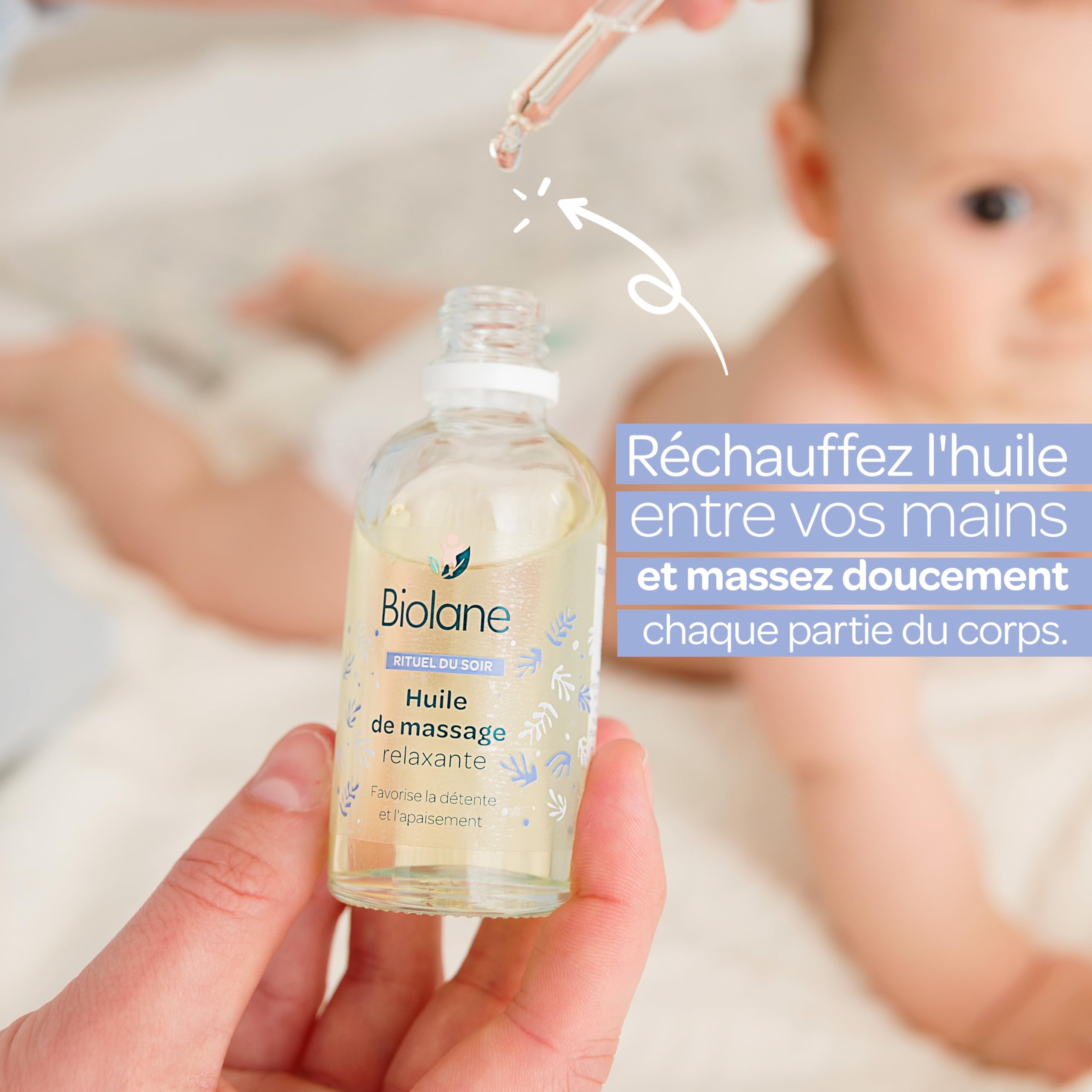 BIOLANE - Huile de massage - Bébé - Détente - Parfum relaxant et apaisant - 99% d'ingrédients d'origine naturelle - 50ml - Fabriqué en France