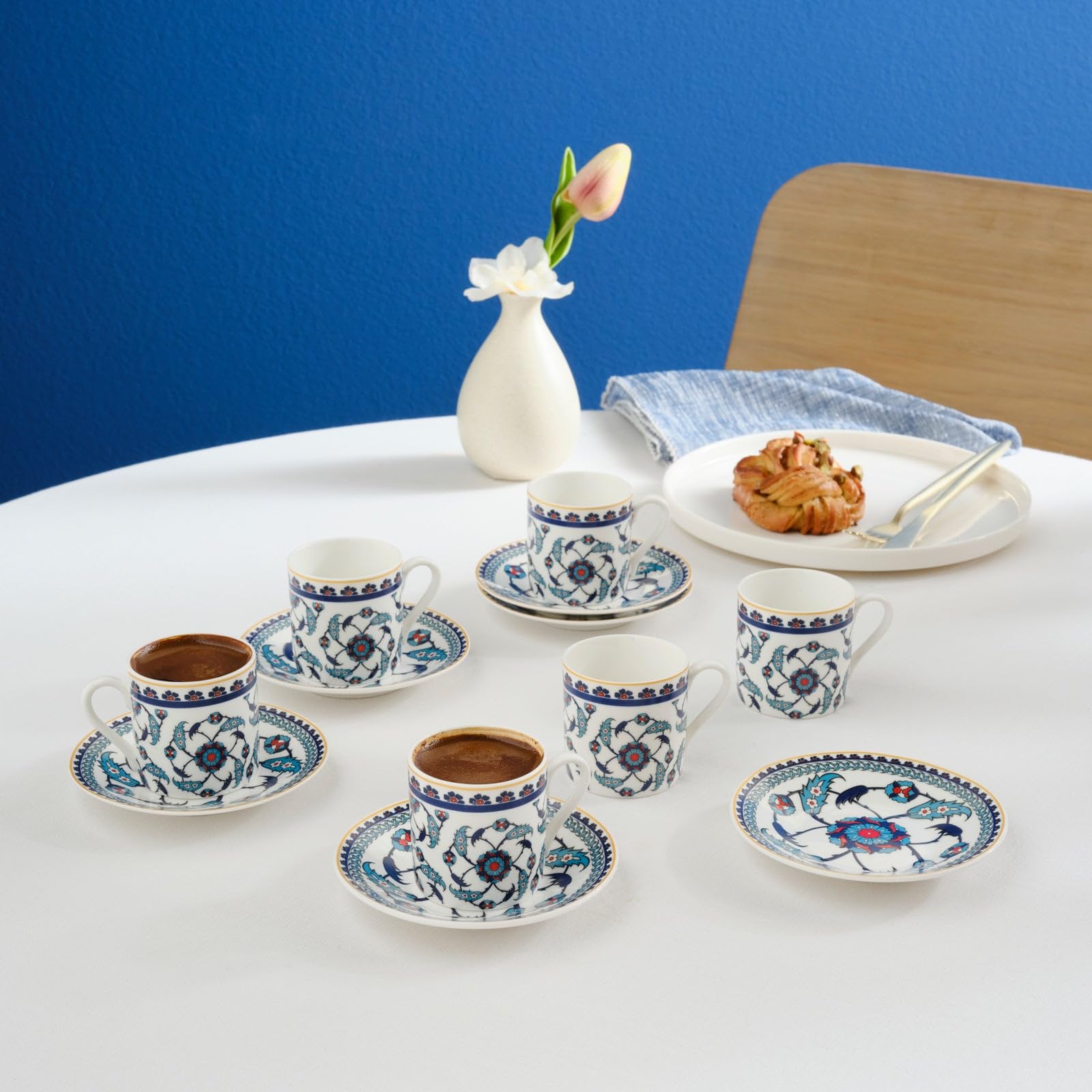 KARACA Rumi 12-Piece Bone China Turkish Coffee Cup Set for 6 People, 80ml, Espresso Coffee Cups and Saucers, Multi - Image 2