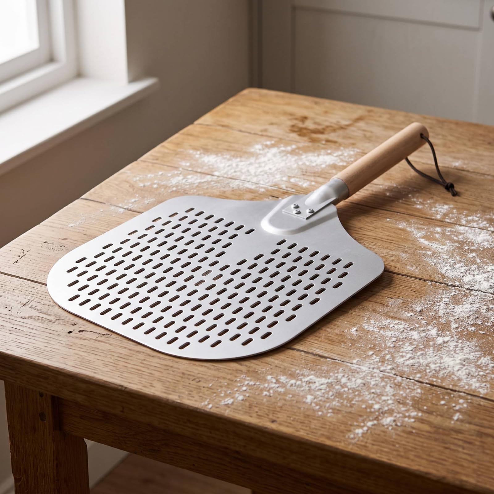 Pizzaschaufel Abnehmbar Aluminium, 16 Zoll, Groß, 2-Teilig, 142 Cm Gesamtlänge, Quadratisch, Mit Löchern