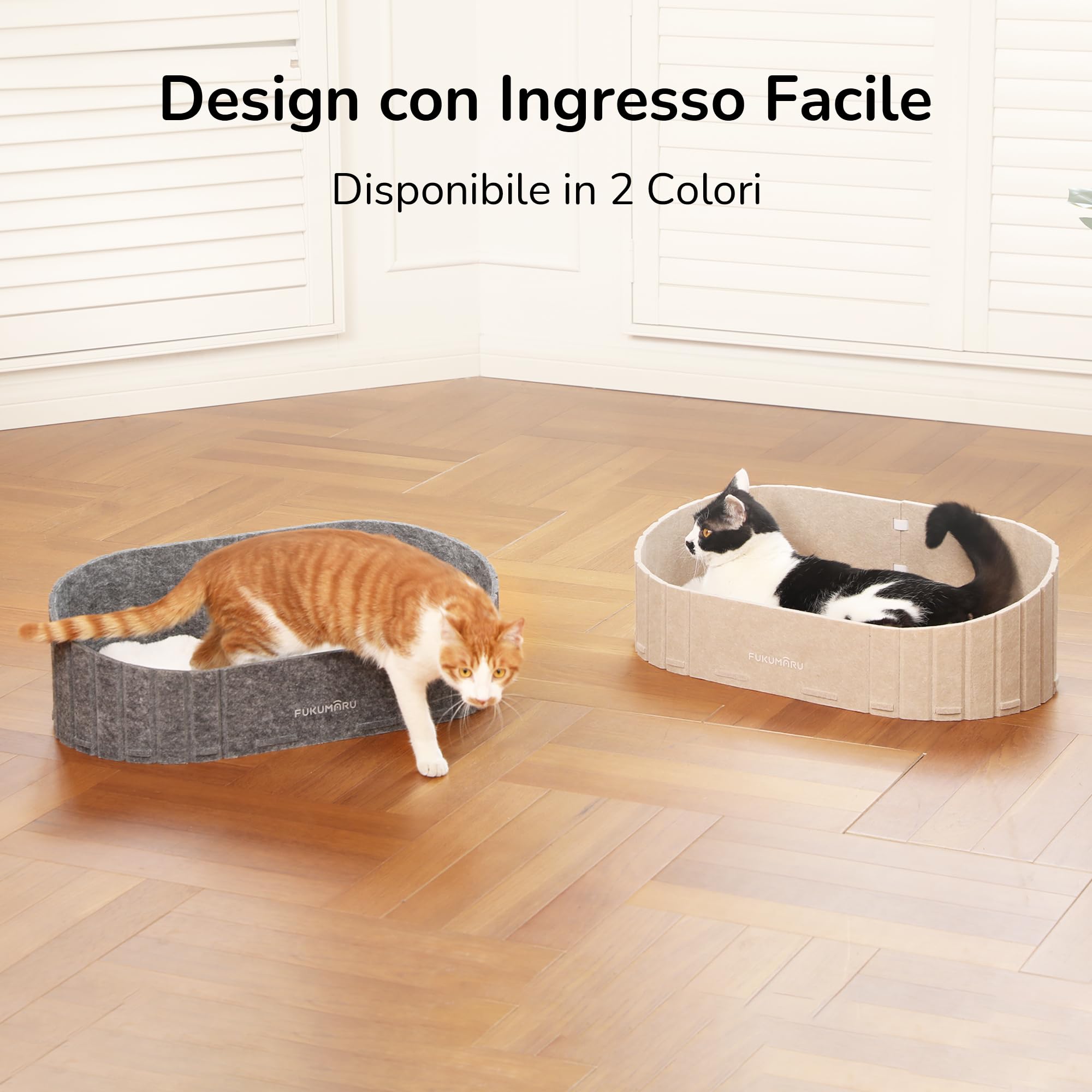 FUKUMARU Cuccia per Gatti Interno- Letto Extra Large 60 cm con Cuscino in Peluche Finto Coniglio, Divano/Casa Ovale in Feltro per Gatti Domestici. Sabbia