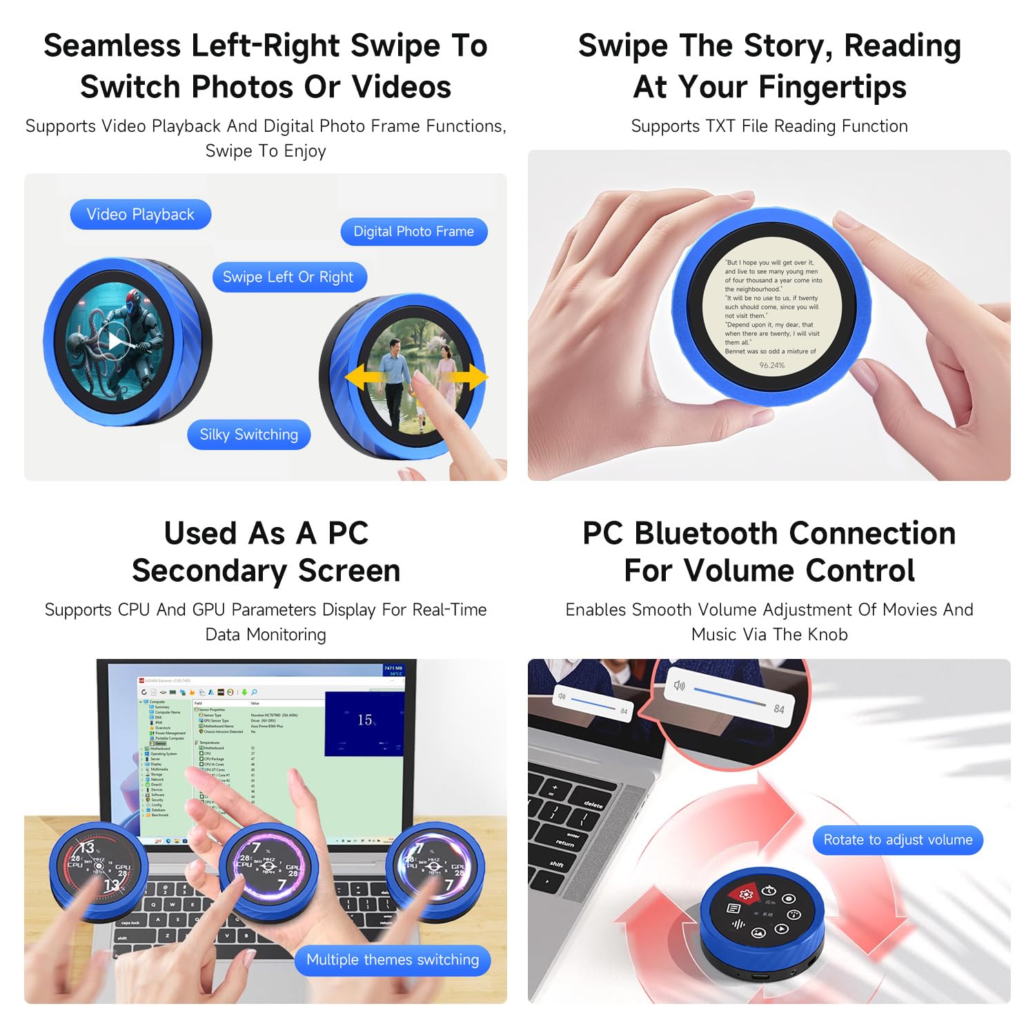 Waveshare ESP32-S3 1.8inch Knob Display Development Board, Multi-Functional Knob Screen, Capacitive Touch, 2.4GHz Wi-Fi and BT Wireless Connection, No BAT