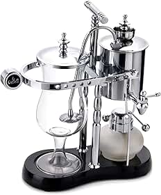 Diguo Cafeteira de sifão/sifão de luxo da família real belga/belga. Fulcro elegante com borda dupla com alça em T (prata clássica)
