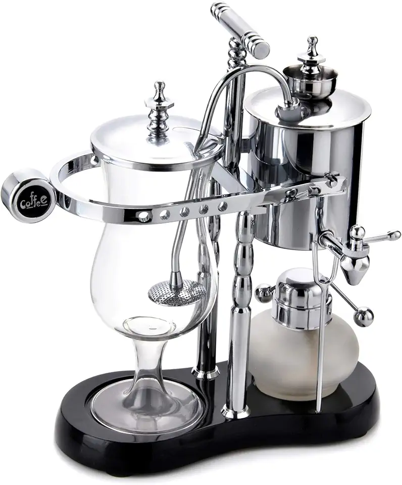 Diguo Cafeteira de sifão/sifão de luxo da família real belga/belga. Fulcro elegante com borda dupla com alça em T (prata clássica)