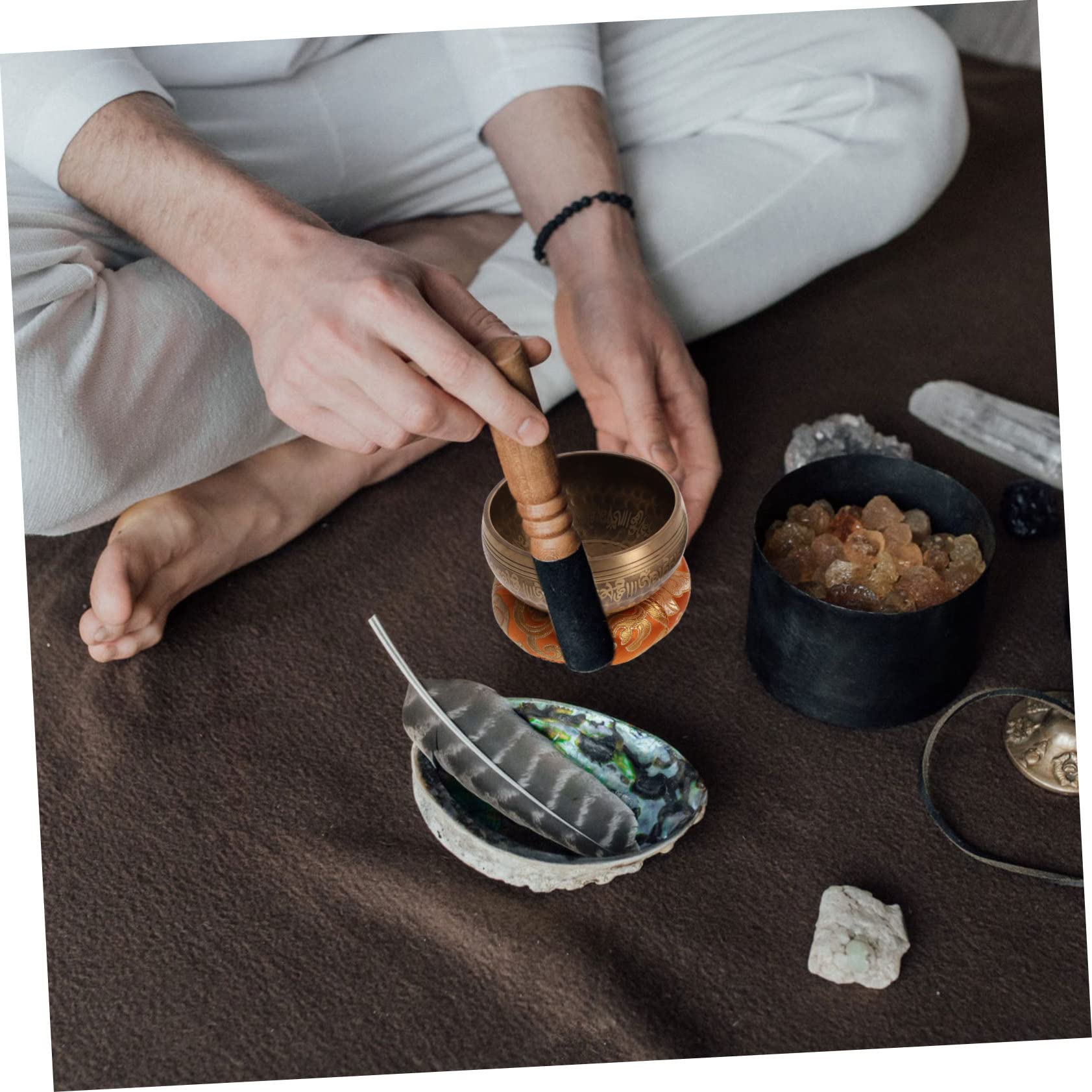 BESPORTBLE 1 set Ciotole da Meditazione Tibetane Ciotola Cantante Artigianale con Fondo Piatto Accessori per Meditazione e Relax per Decorazione e Mindfulness