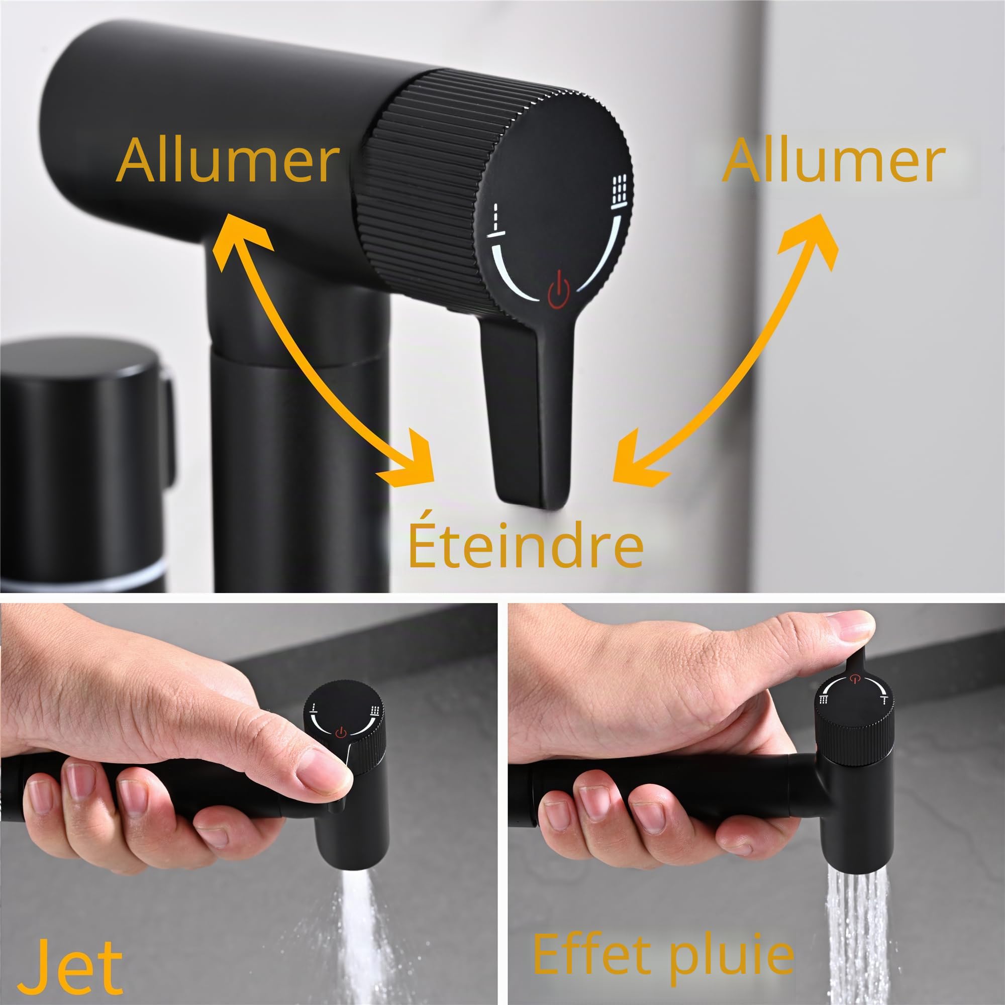 Kit Douchette WC Noir, Laiton Douchette Toilette Un Entré et Deux Sortis Douchette WC Kit Complet avec Pulvérisateur de Bidet à 2 Fonctions, 1.2m Tuyau de Douche, Douchette Hygiénique pour WC
