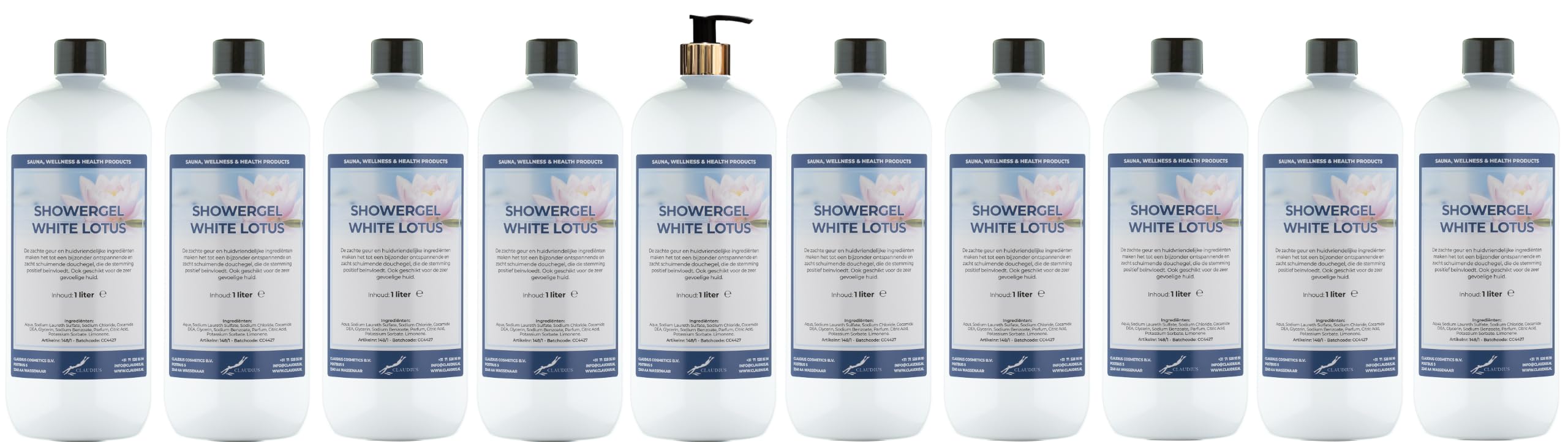 Duschgel White Lotus 10 x 1 Liter mit goldener Pumpe