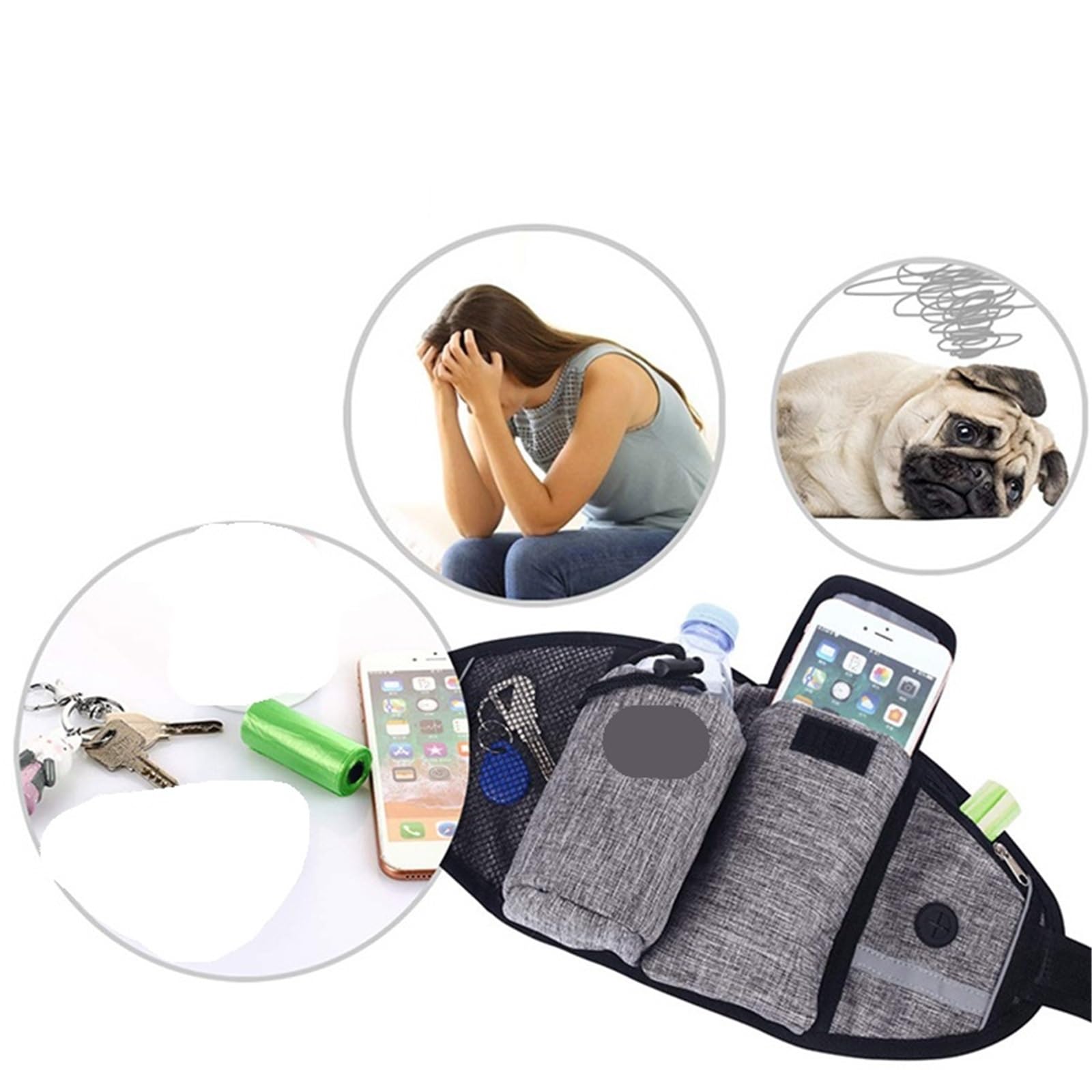 Joggingleine Hunde Hundespaziertaschen Training Haustier Leckerli Tasche Pack Freihändiger Hundegürtel Hundezubehör(Blue Set)