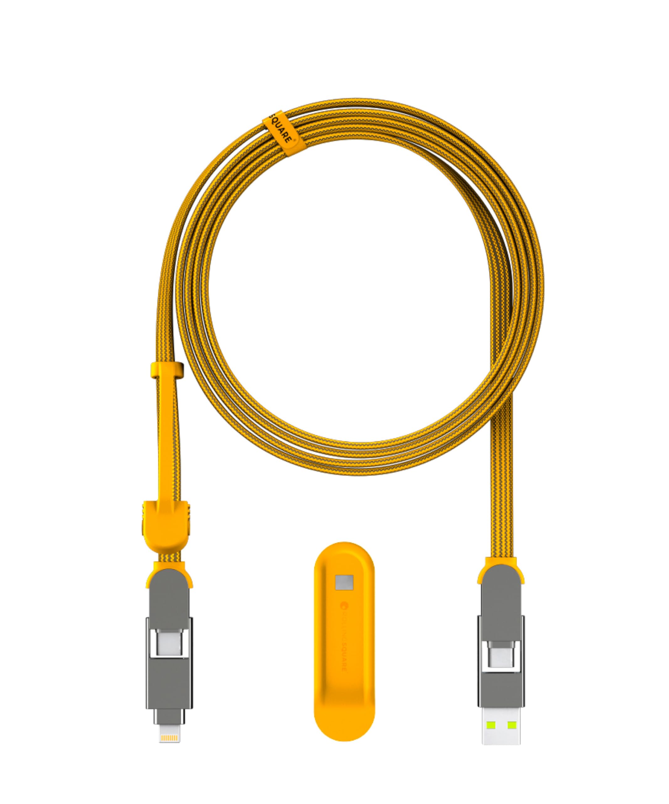 Rolling Square inCharge XL 6 in 1 Multi Charging Cable 100W Fast Charging Portable USB Cable 2M Yellow