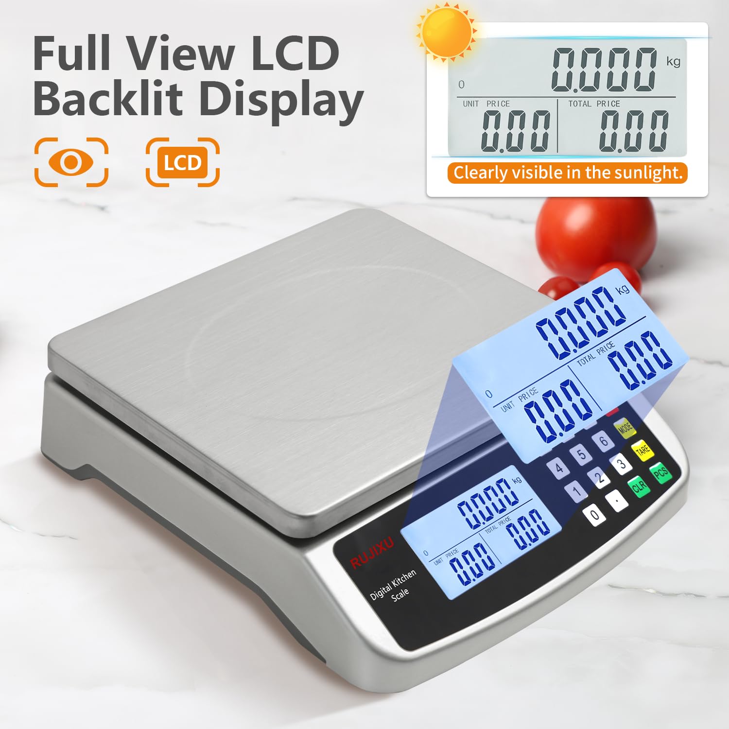 Báscula digital grande de cocina de 88 lb/40 kg, escala de 0.05 oz/1 g con escala comercial de cálculo de precios, báscula de gramos de acero inoxidable 304 para hornear, cocinar carne, restaurante