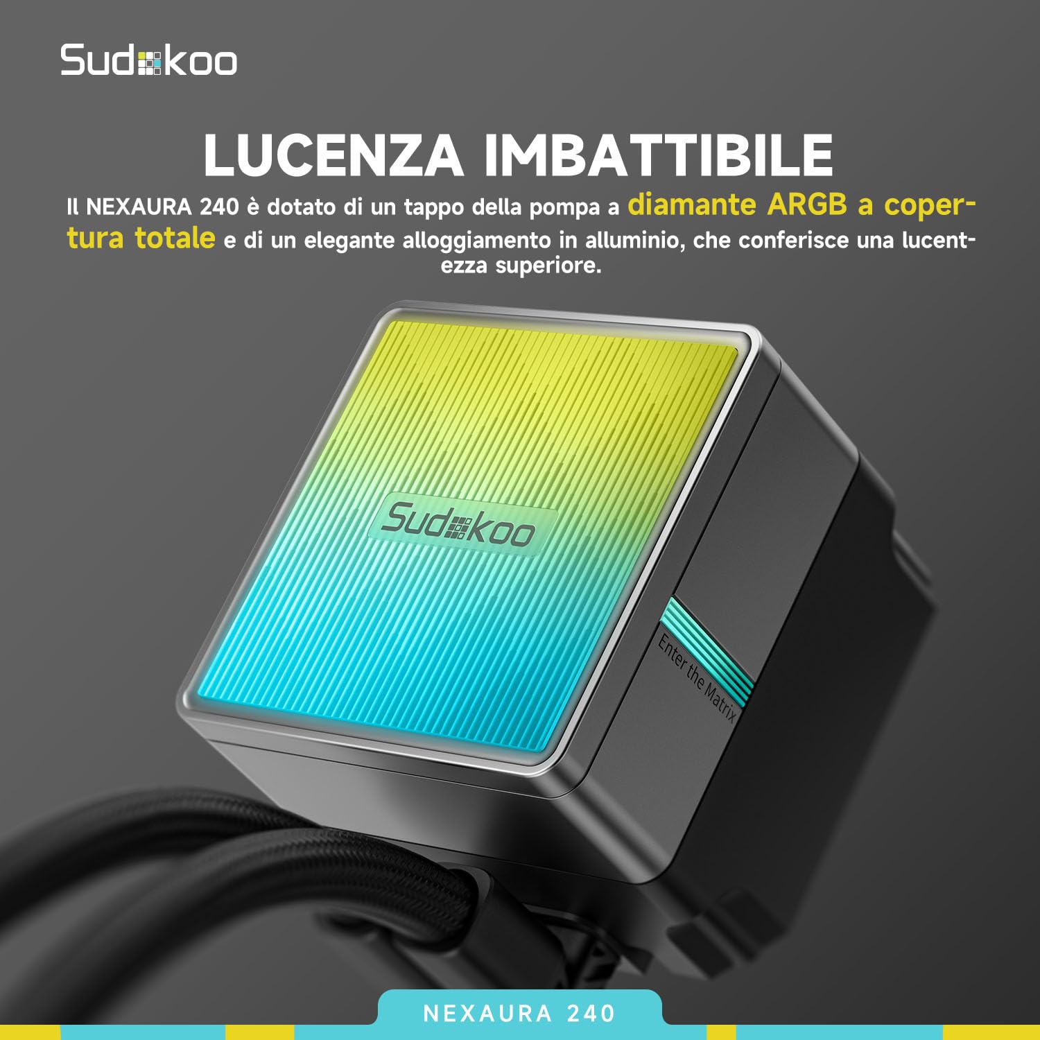Sudokoo NEXAURA 240 Dissipatore Liquido 240mm per CPU, Raffreddamento Liquido AIO 240mm, 2 Ventole PWM FDB, ARGB PWM Pompa Silenziosa, 2500-3600RPM,TDP 280W, Intel LGA1851/1700/1200/115X e AMD AM5/AM4