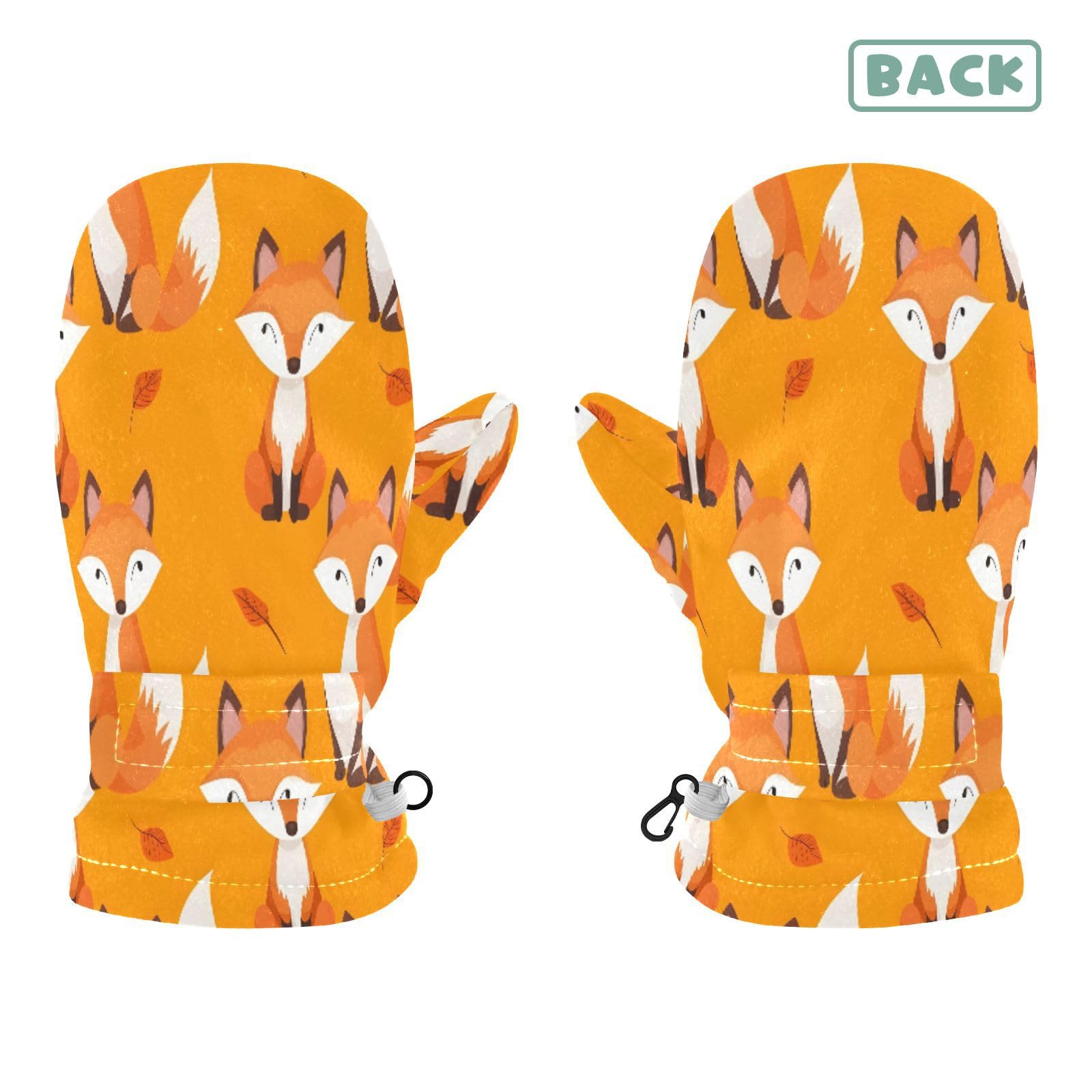 Kid's Winter Gloves Children Warm Gloves Seamless Pattern Cute Fox for Boys Girl Age 2-4 Years