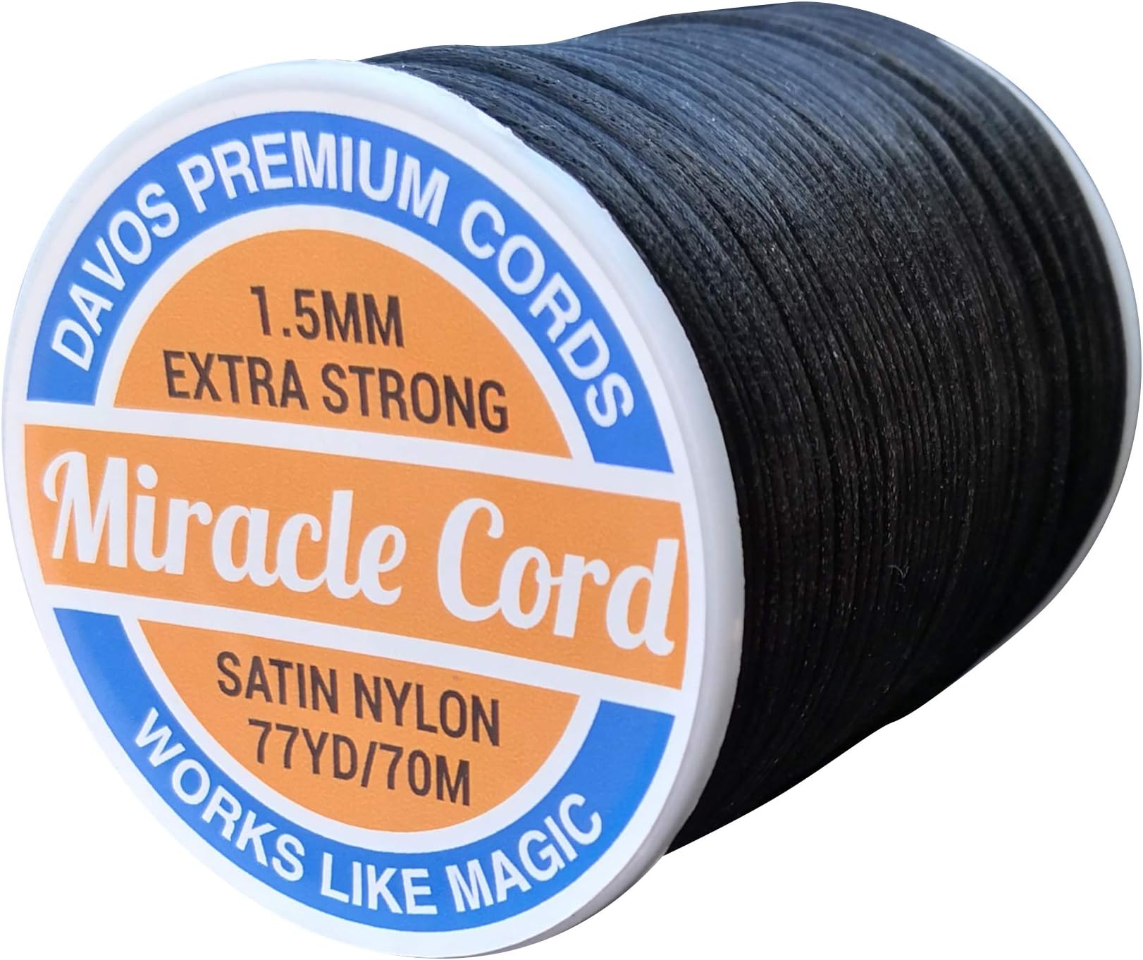 Miracle Cord1.5mm Satin Nylon Jewelry Making String Bracelets Beading Braided Soft Shiny Silky Sewing Thread Rattail Macrame (Black, 77 Yards)