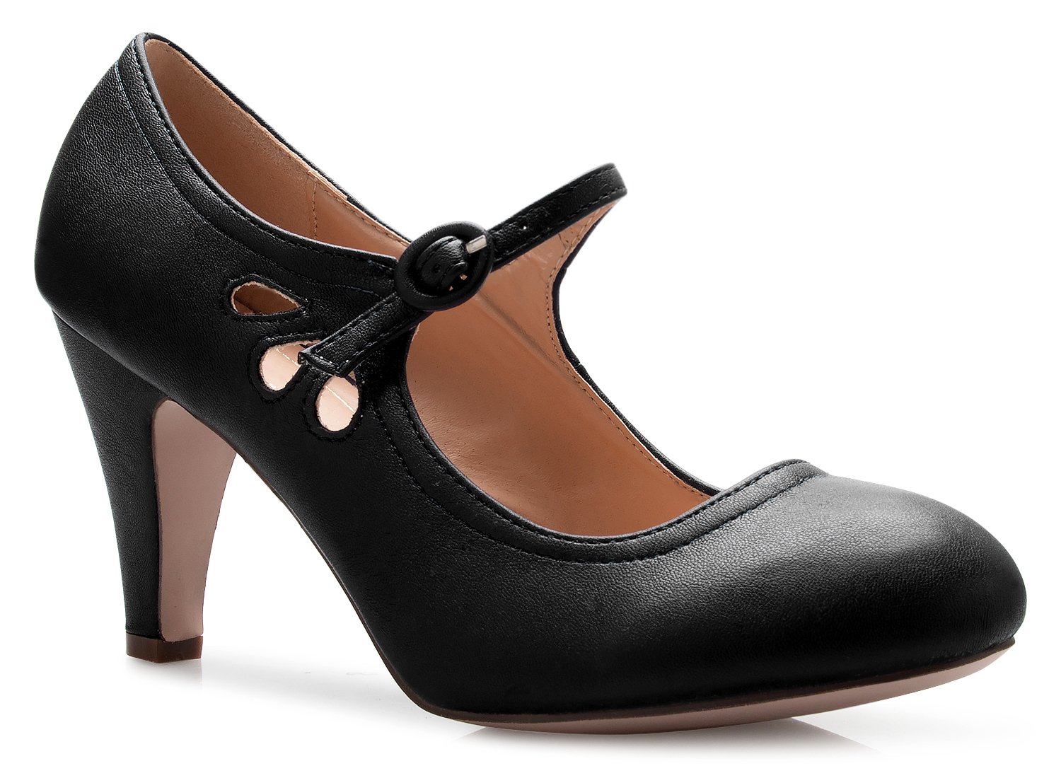 Olivia KWomen's Kitten Heels Mary Jane Pumps - Adorable Vintage Shoes- Unique Round Toe Design with an Adjustable Strap