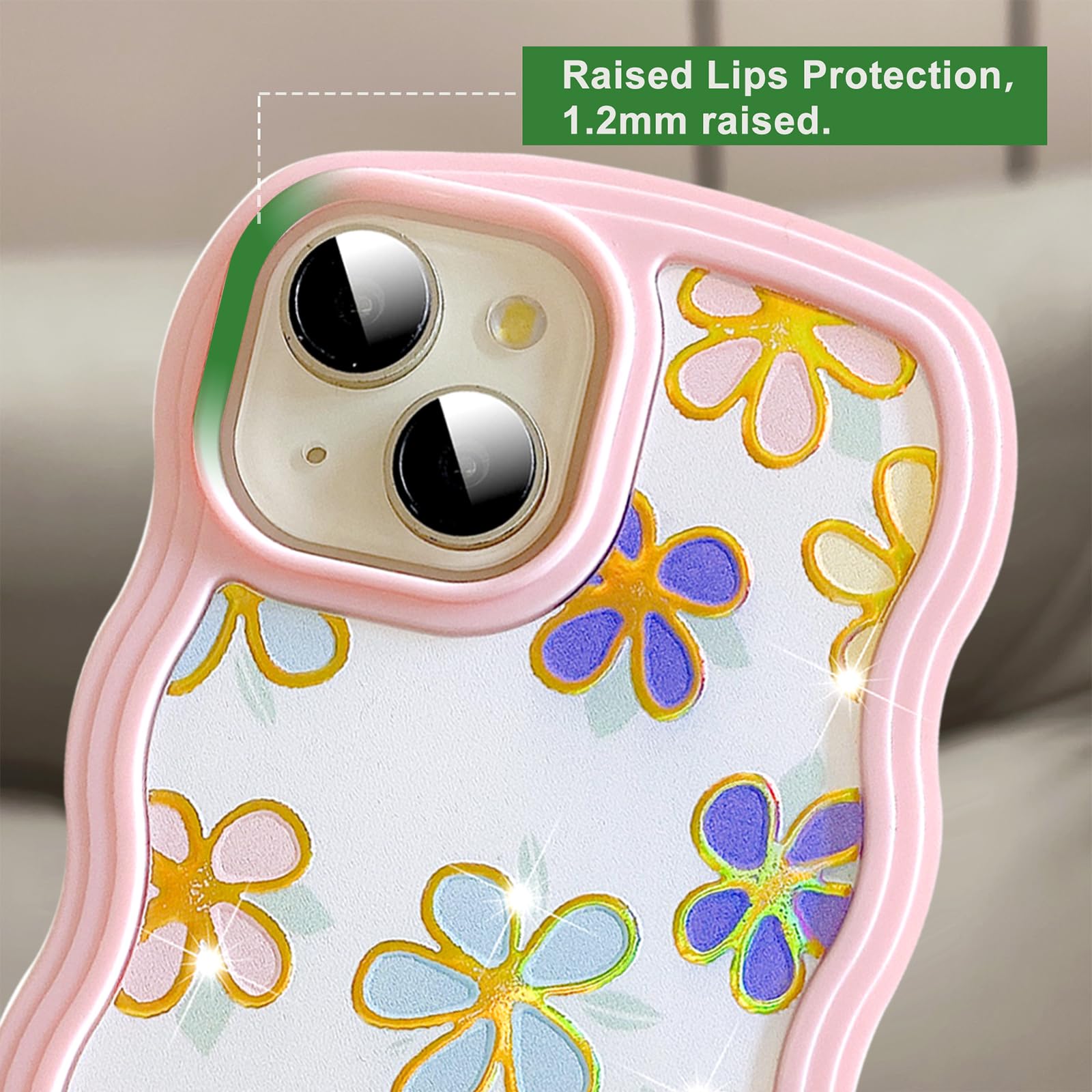UEEBAI for iPhone 14 & 13 Case, 6.1" Floral Wave Frame Cute Curly Anti-slip Flower Case with Aesthetic Pattern - Image 3