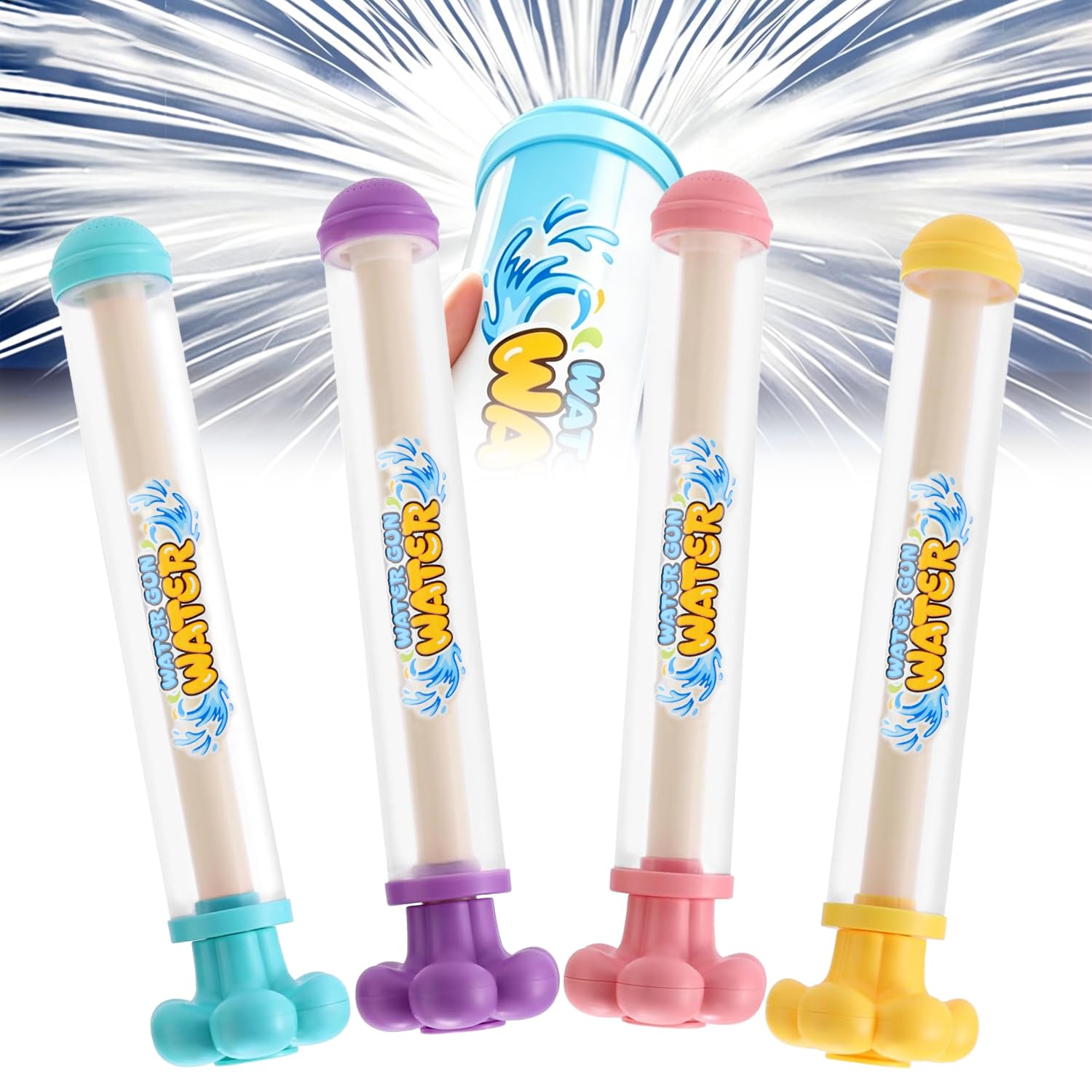 Firework Water Gun 4 Pcs, Fireworks Water Gun for Kids Adults, High Pressure Pull-Out Water Fireworks Spray Pistol, Mini Water Squirter Summer Pool Beach Outdoor Toys, Pool, Party