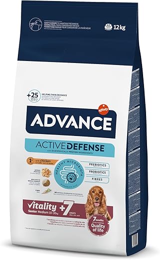 Advance – Pienso para perros senior +7 años Advance Vitality Medium pollo y arroz. 12 Kg
