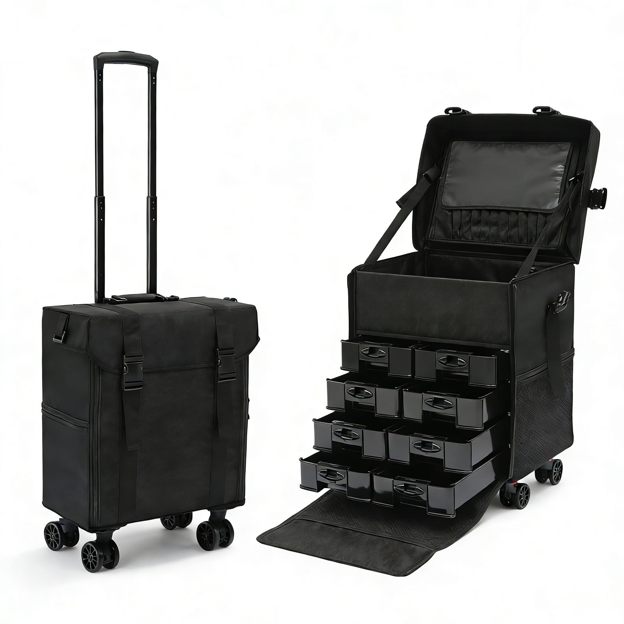 Rollender Schminkkoffer mit 8 herausnehmbaren Schubladen Professioneller Kosmetik-Organizer robuster Make-up-Trolley mit Rädern für Visagisten, Stylisten und Reisende