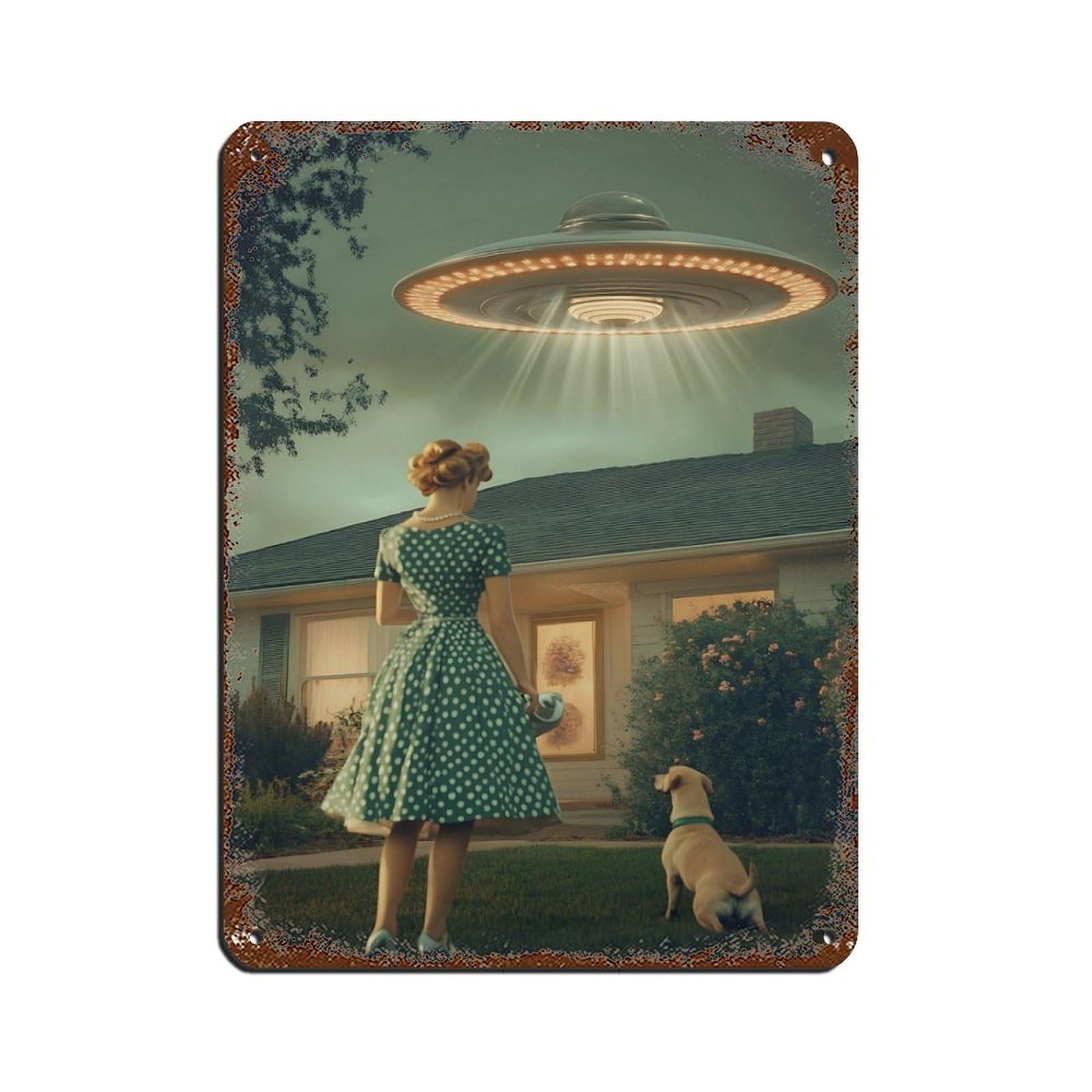 Retro Style Alien Spaceship Poster Retro Poster Metal Tin Sign Chic Art Retro Iron Painting Bar People Cave Cafe Family Garage Poster Wall Decoration 12x16inch(30x40cm)