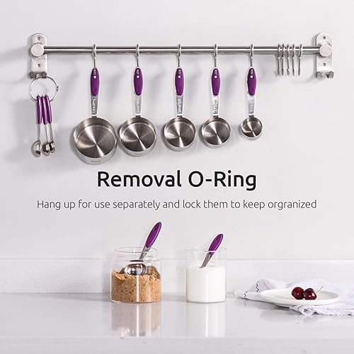 Miniatura 8 de U-Taste Juego de tazas y cucharas medidoras de acero inoxidable 188 y juego de pinzas de cocina de alta resistencia al calor de 480F (morado)