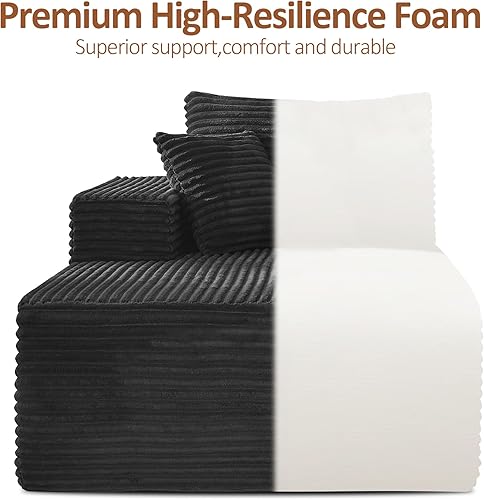 Miniatura 4 de Sofá modular deshuesado de 110 pulgadas con diván, sofá comprimido en forma de L, sofá de espuma viscoelástica sin montaje para sala de estar, pana