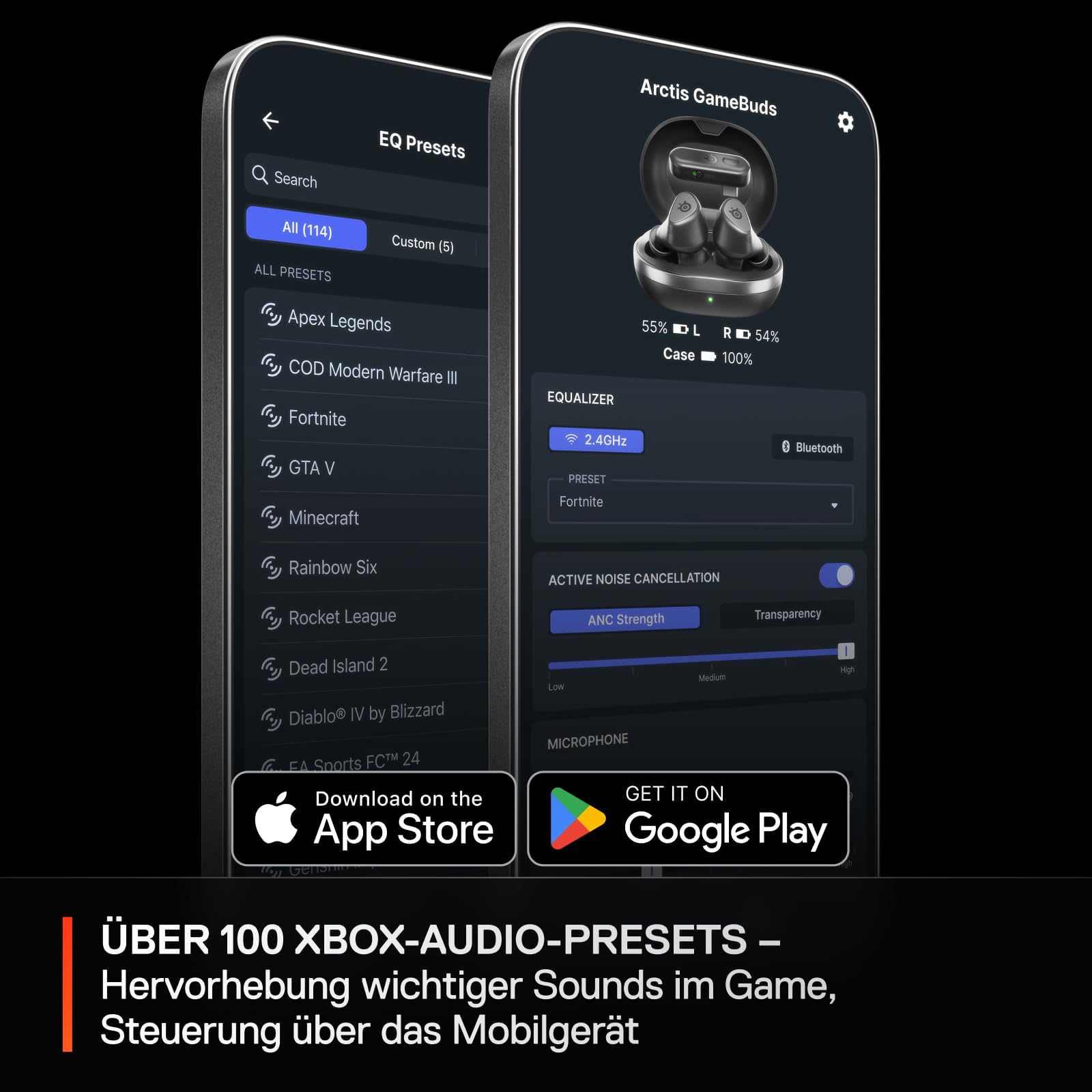 SteelSeries Arctis GameBuds für Xbox – Wireless In Ear Gaming Kopfhörer – 2,4GHz + BT 5.3 – ANC/Transparenzmodus –Wasserbeständig IP55 – 40H Batterie – Drahtloses Laden –Xbox, PS5, PC, Switch 2, Mobil
