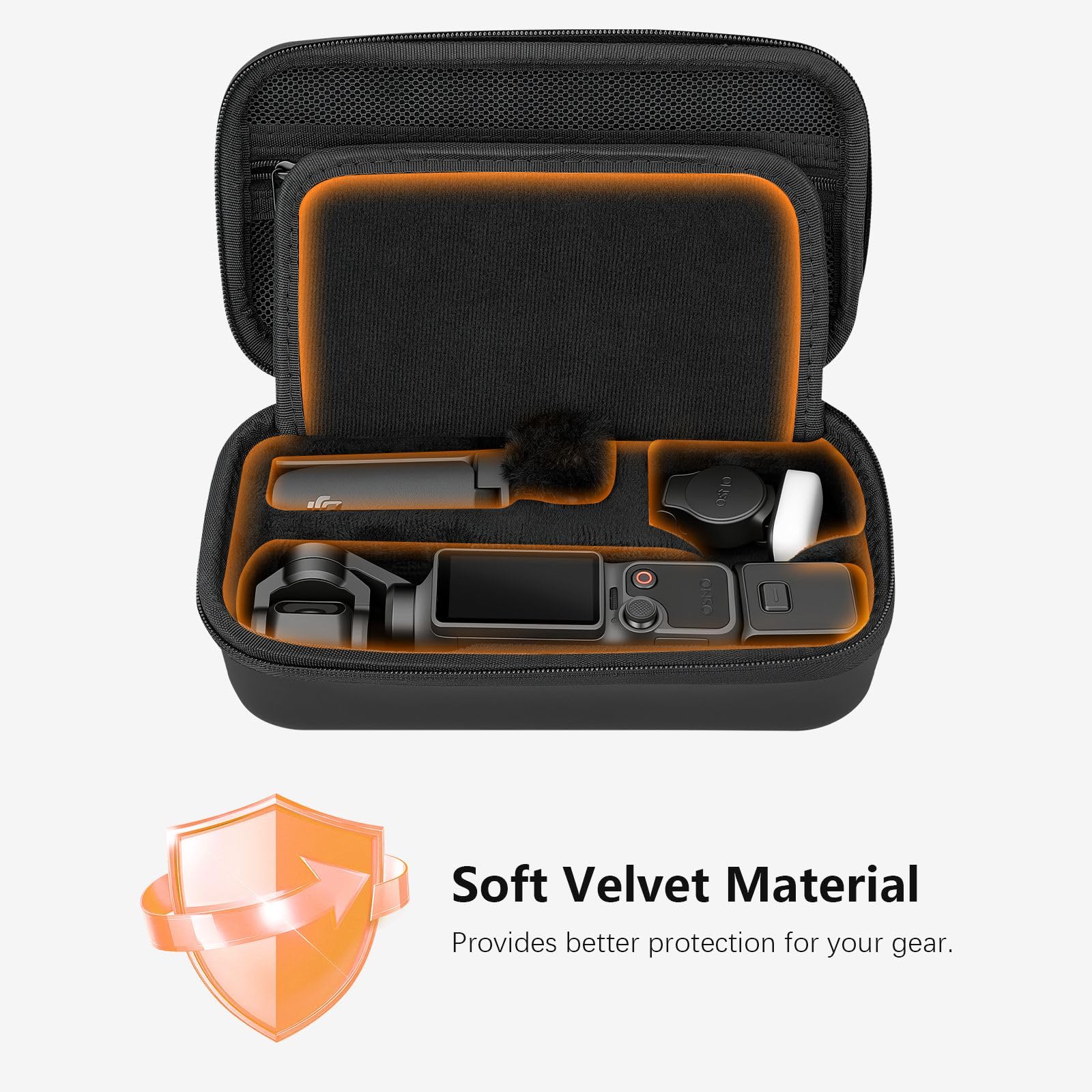 AMAZEAR Custodia per DJI Osmo Pocket 4, Osmo Pocket 4 accessori Case – Borsa compatta da trasporto con lanyard & moschettone, Valigetta per accessori, Protezione e organizzazione, Nero