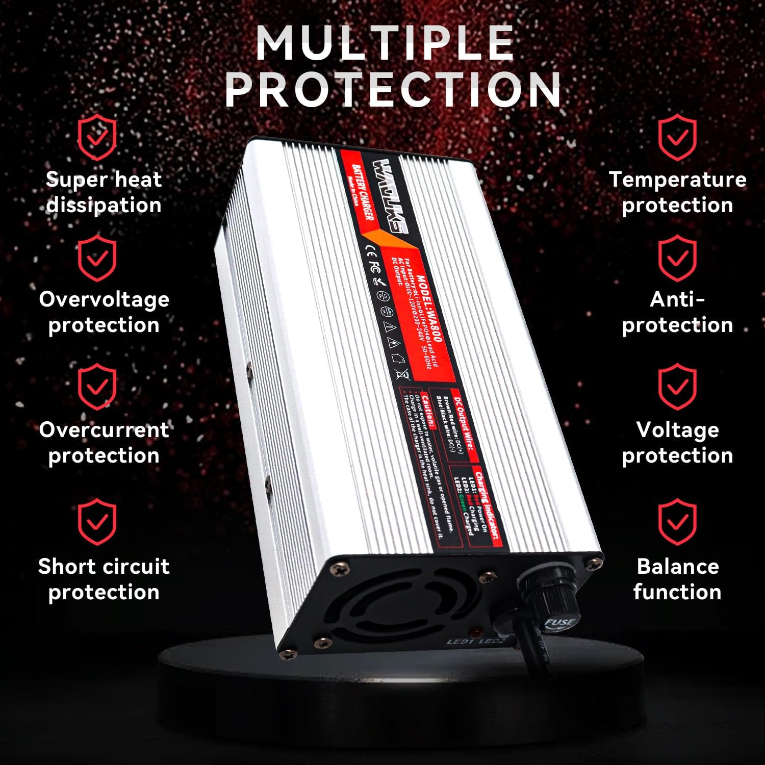 84V 8A Li-ion Battery Charger Used for 20S 72V Lithium Battery Charger with Output XT60 Male Connector Cooling Fan