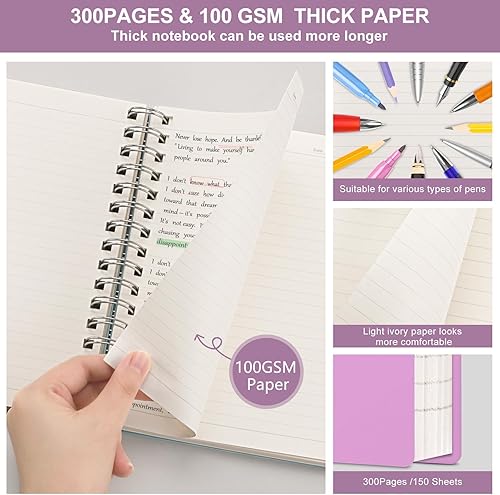 Miniatura 2 de HIUKOOKA Cuaderno de espiral B5 - Cuadernos con rayas universitarias para el trabajo, cuaderno de 300 páginas de 7.48 x 10.15 pulgadas, cuaderno con