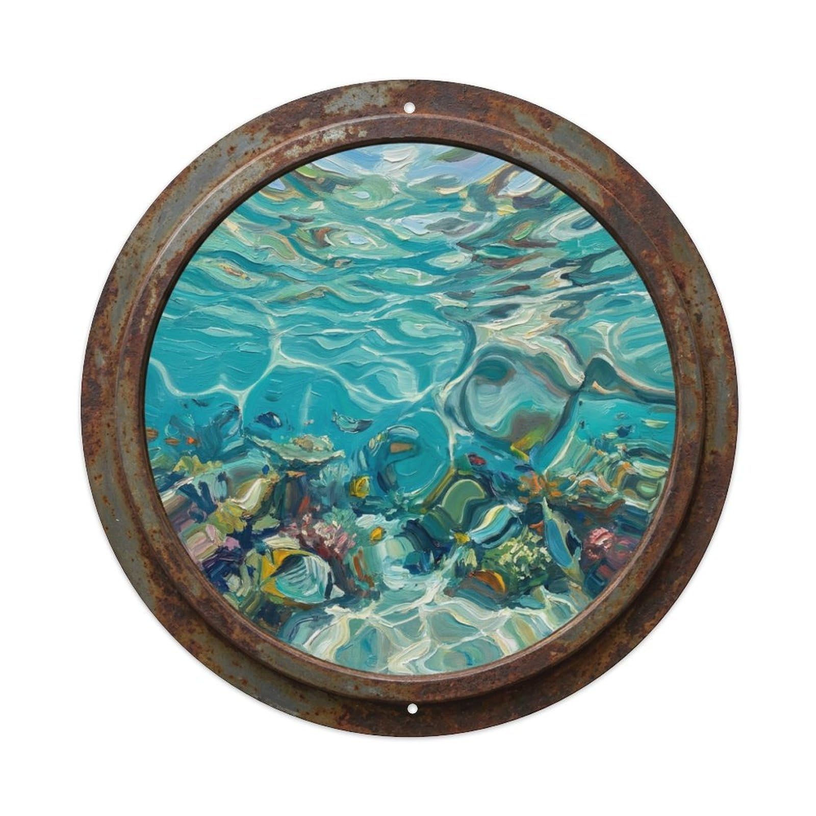 Vintage Porthole Wave Distortion Ship Window Undersea Deep Metal Tin Sign