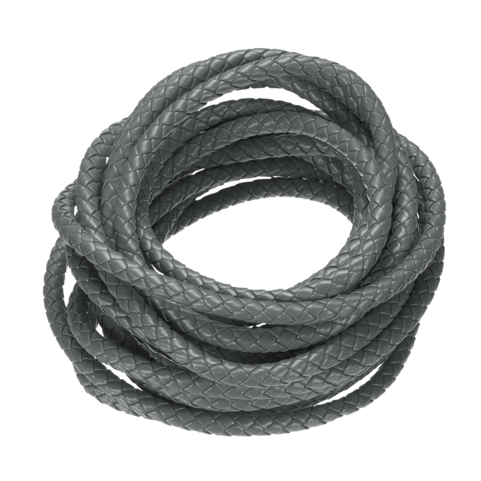 M METERXITY Round Braided Leather Cord, 5 Yards 7mm Six-Strand Faux Beading String Rope Bolo Tie 5 Meters Long for Jewelry Making/DIY Crafts, String Macrame Bracelet Thread [Gray]