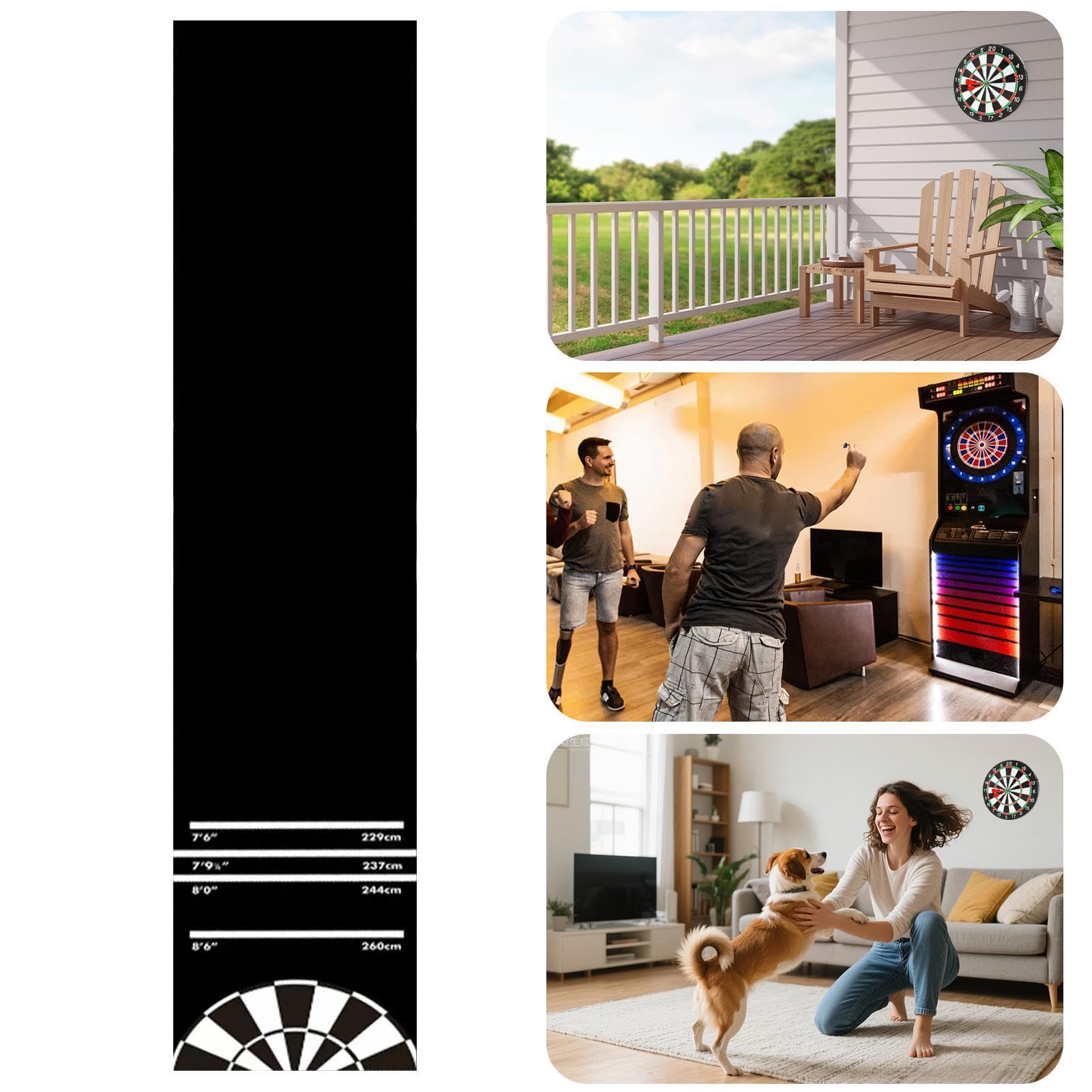 Générique Dart Board Mat for Floor | 300x34cm Heavy Duty Non-Slip Rubber F́loor Protection Ḿat -f́Or Steel & Soft Tip Darts | F̀Or Home Recreation Room Party Entertainment Gatherings Outdoor Game