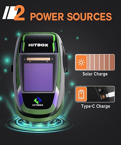 Miniatura 4 de HITBOX Casco de soldadura de oscurecimiento automático, 3.94 x 3.74 pulgadas, visión súper grande, capilla de soldadura de color real, 4 sensores de