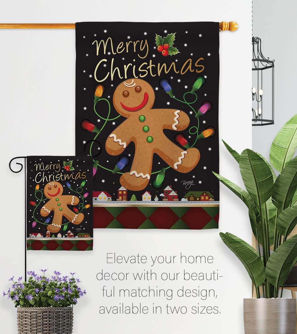 Breeze Decor S114085-BO Gingerbread Winter Christmas Decorative Vertical Flags Set, House 28"x 40" & Garden 13"x 18.5", Multi-Color
