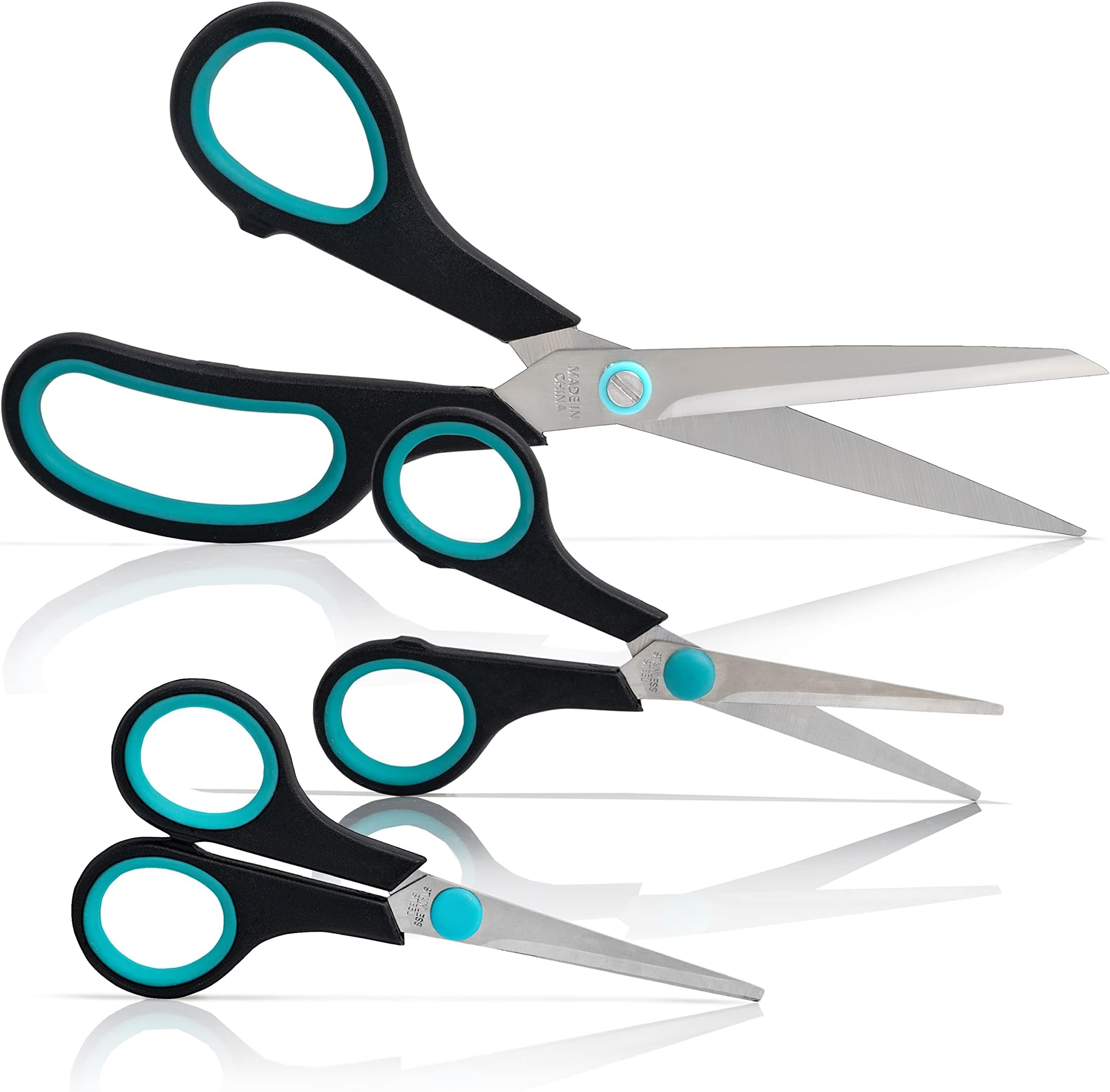 Maxam Small Household Scissor Set with Soft-Touch Handles for a Safe Comfortable Grip, 3-Pieces