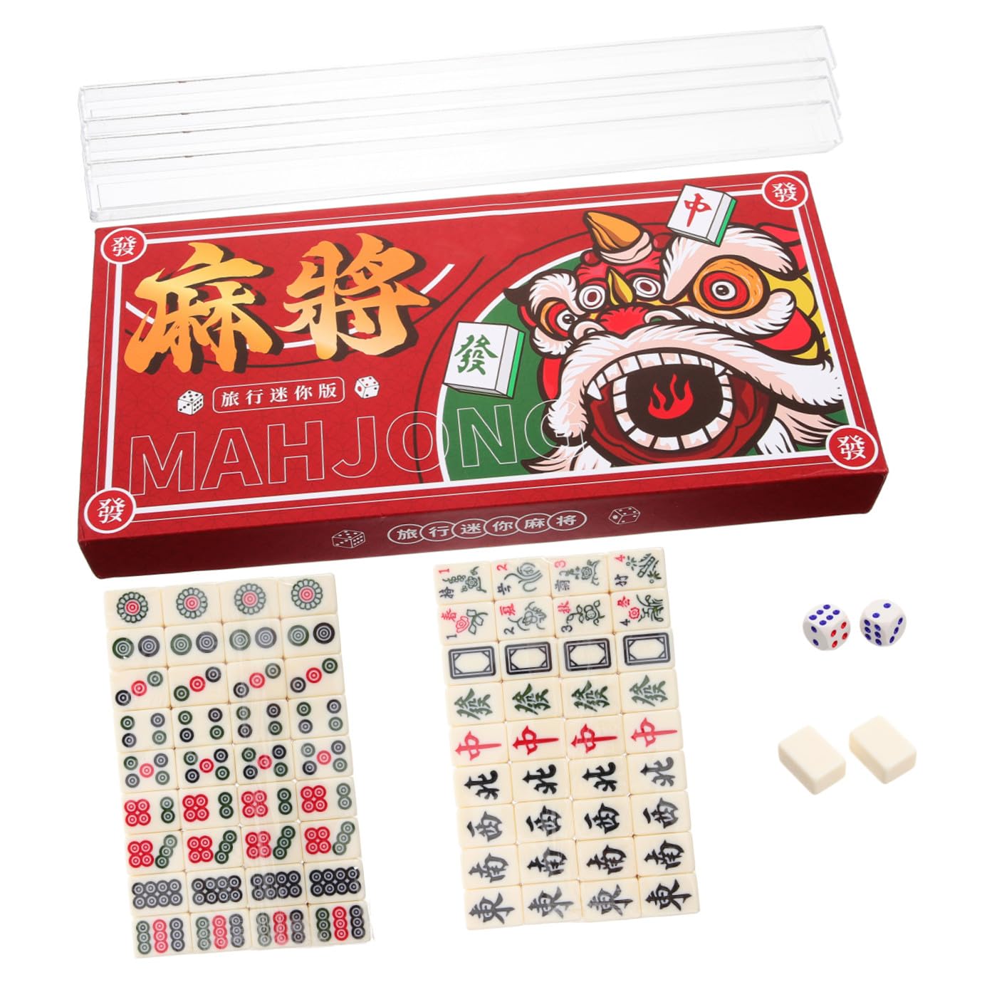 DECHOUS Tragbares Stressabbauend und Geduldfördernd aus Melamin und PVC Kleiner Mahjong Satz in Weiß mit Kompletten Zubehör für Partys und Riegel