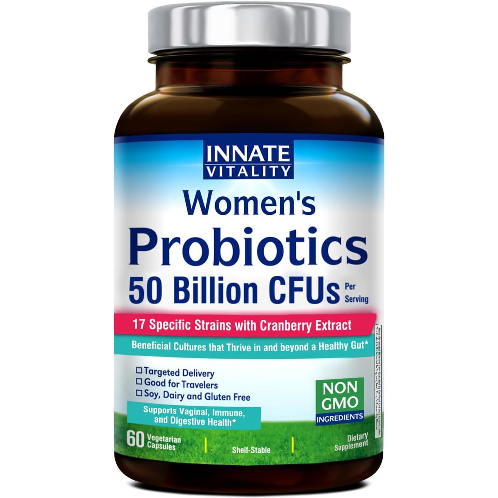 Probiotics for Women, 50 Billion CFUs, 17 Proven Strains, 60 Veggie Caps, Formulated with Prebiotics and Cranberry Extract,Non-GMO, Supports Vaginal, Digestive and Immune Health