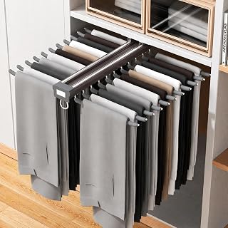 𝐘𝐔𝐆𝐀𝐌® Pull-Out Pants Rack Organizer for Wardrobe, 20 Rod Sliding Trouser Hanger for Closet, Heavy Duty Space Saving ... Price In India