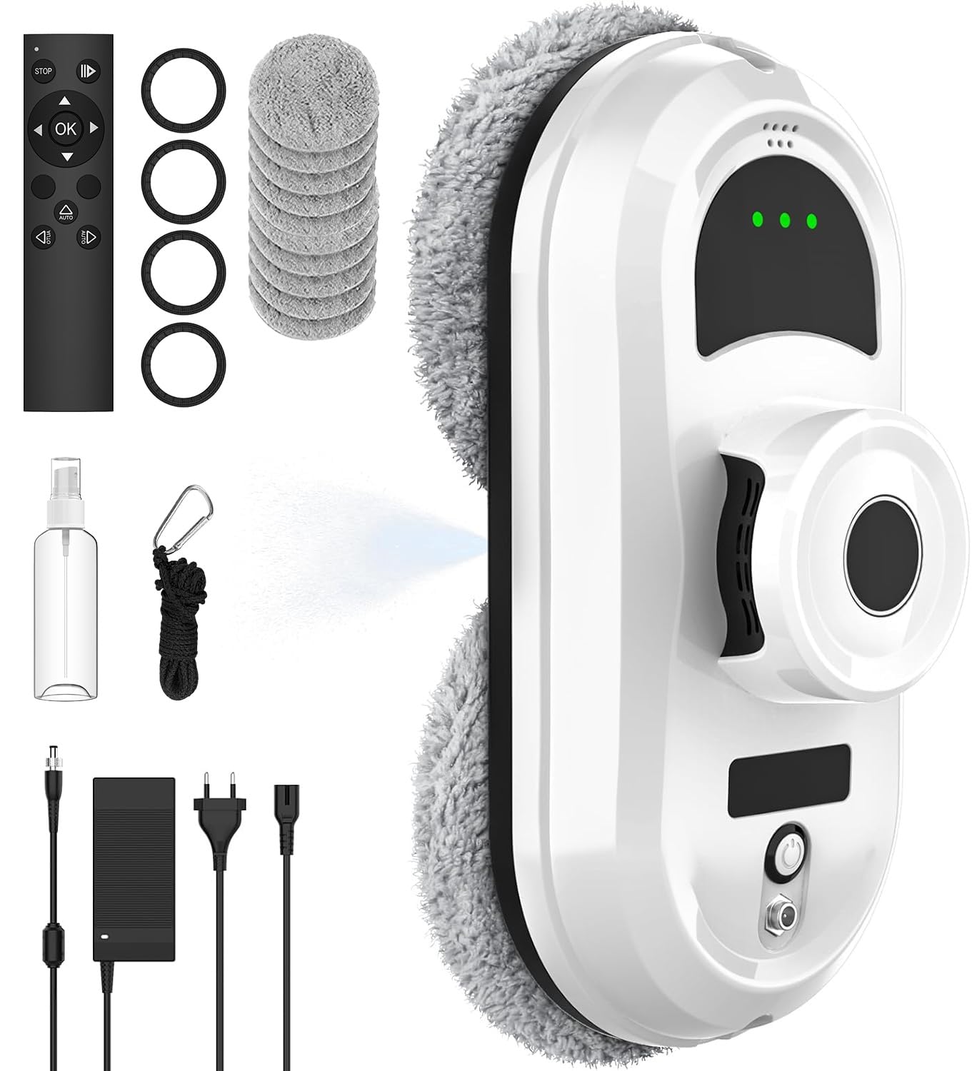 Glass Cleaner Robot, 5600Pa Suction, Automatic Glass Washing Robot, Security System, Smart Navigation, Remote Control, for All Smooth Surfaces, with 10 Cloths (C)