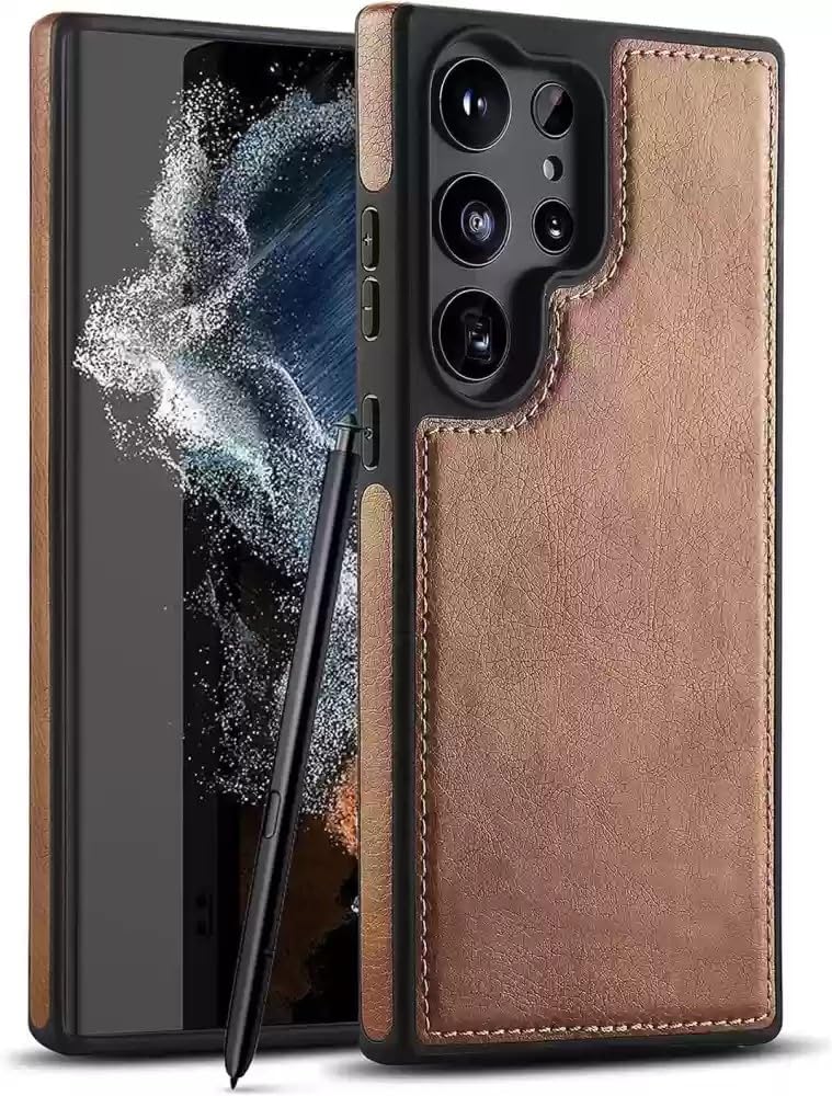 amazon basics Genuine Leather Finish Samsung Galaxy S25 Ultra Back Cover Case | Raised Edges for Camera & Screen Protection | Back Case Cover for Samsung Galaxy S25 Ultra (Brown)