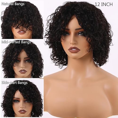Miniatura 10 de Pelucas cortas de cabello humano rizado para mujeres negras, peluca sin pegamento, afro Jerry, cabello humano Remy brasileño, corte pixie, sin