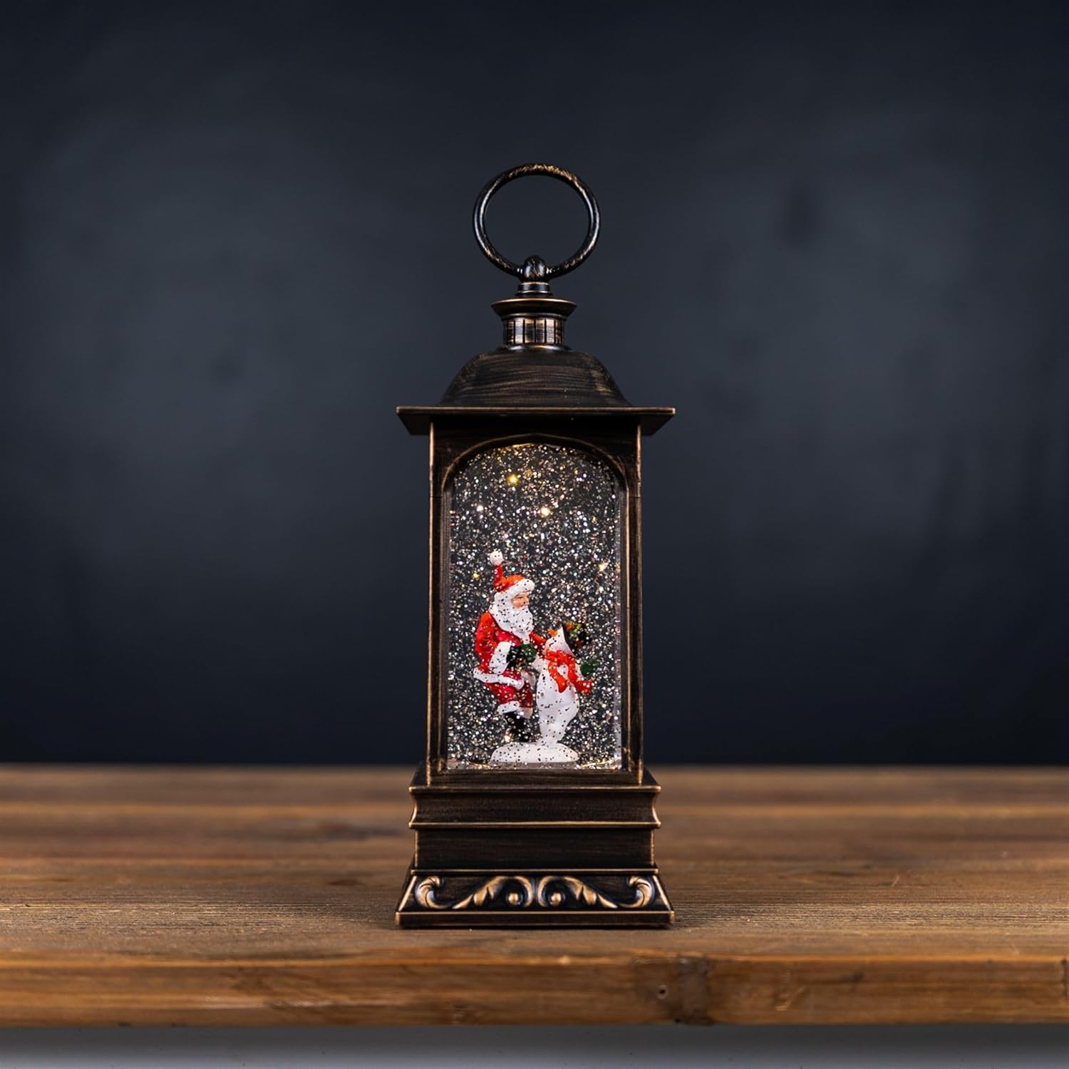Melrose International LED Snow Globe Lantern with Santa and Snowman 10.5" H