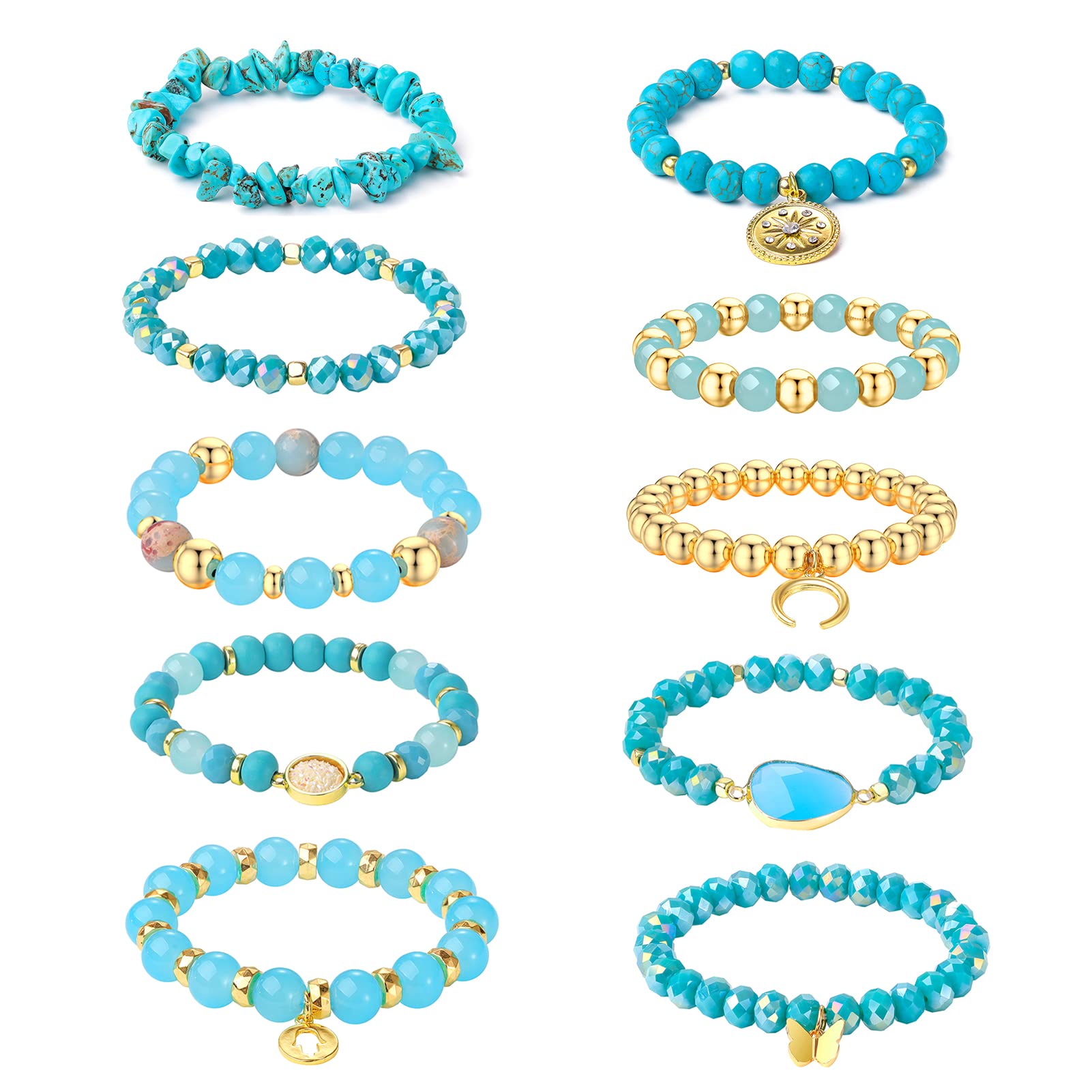 AganippeBohemian Beaded Bracelets for Women Stackable Bracelets Set Stretch Multilayer Stack Beads Charm Bracelets Women Girls Handmade Jewelry