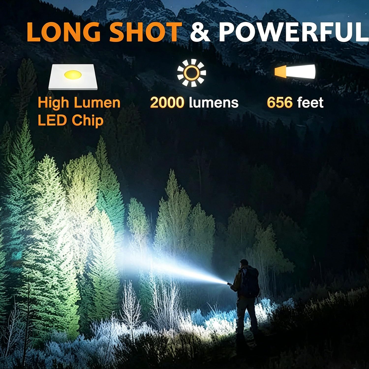 KZK Linterna LED táctica Zoomable, 2000 lúmenes altos, luz de flash de mano, 5 modos de luz (alto/medio/bajo/estroboscópico/SOS), resistente a la lluvia, linterna de clip portátil para camping