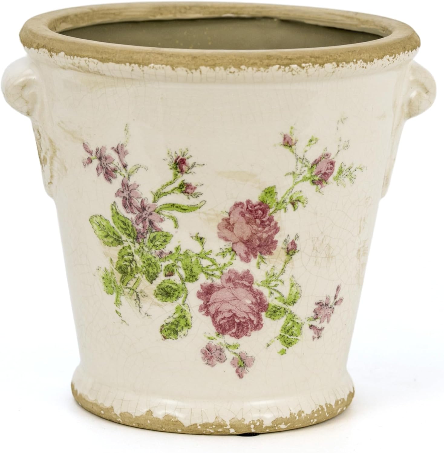 Dosayes Vintage Ceramic Flower Pot with Drainage Holes and Handle,Ice Crack Country Rustic Planters for Indoor Outdoor,Tuscan Decor,Home and Garden Decor,Gardening Present