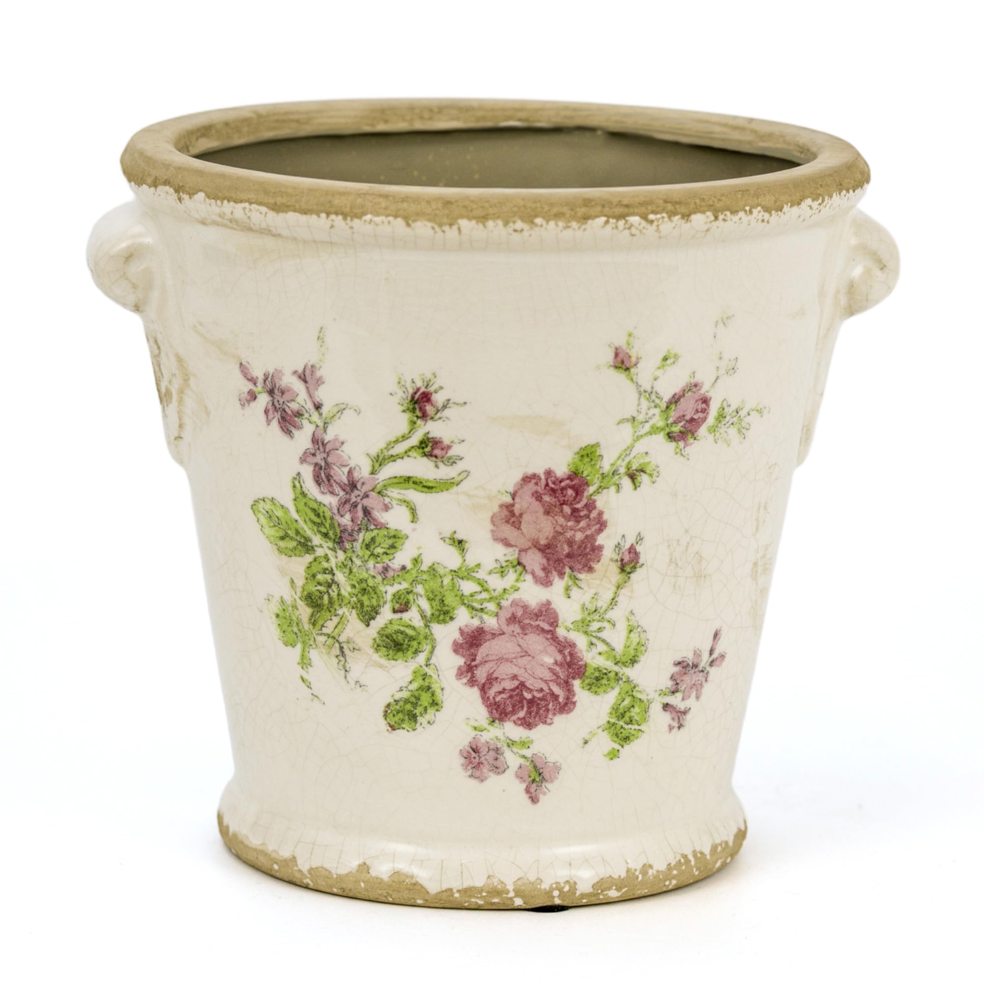 Dosayes Vintage Ceramic Flower Pot with Drainage Holes and Handle,Ice Crack Country Rustic Planters for Indoor Outdoor,Tuscan Decor,Home and Garden