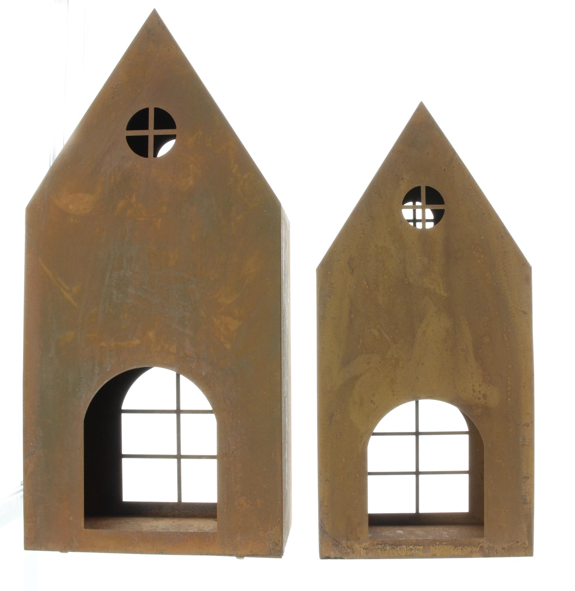 Haus Rost, 2er Set, Metall, Echtrostfinish Maße: Höhe 45 cm, 55 cm