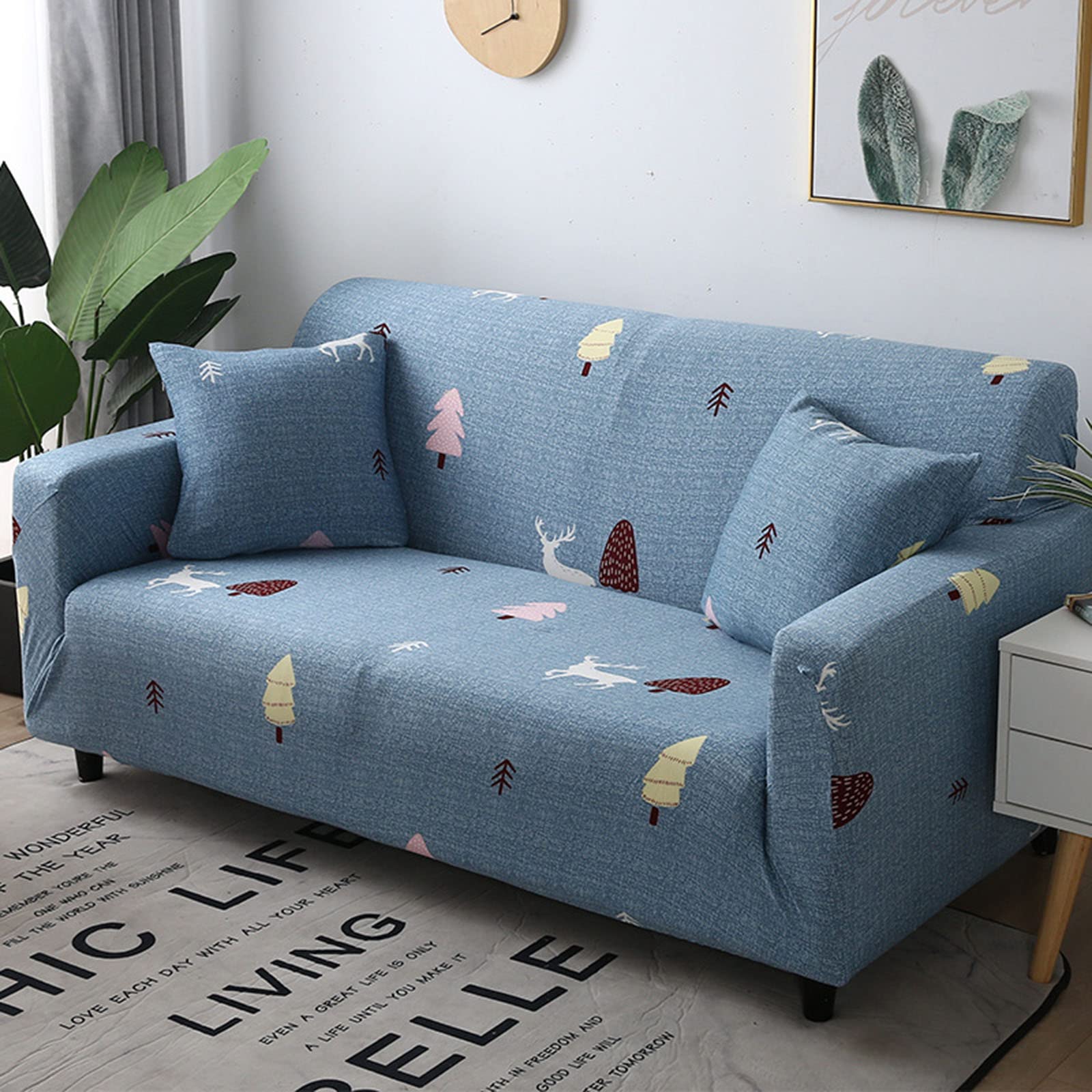 Housse de canapé 2 places extensible motif imprimé en polyester doux