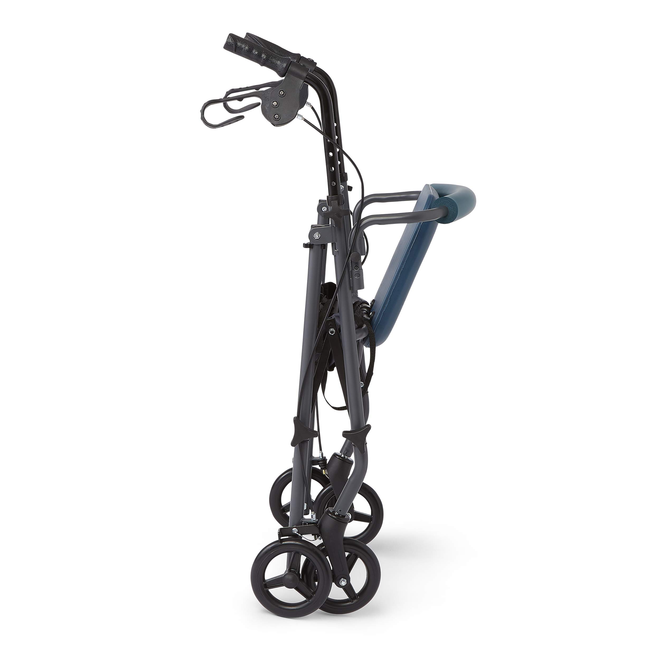 Medline Andador con asiento y ruedas, andador plegable para personas mayores con protección Microban, marco de acero duradero que soporta hasta 350 libras, ruedas de 6 pulgadas, verde azulado