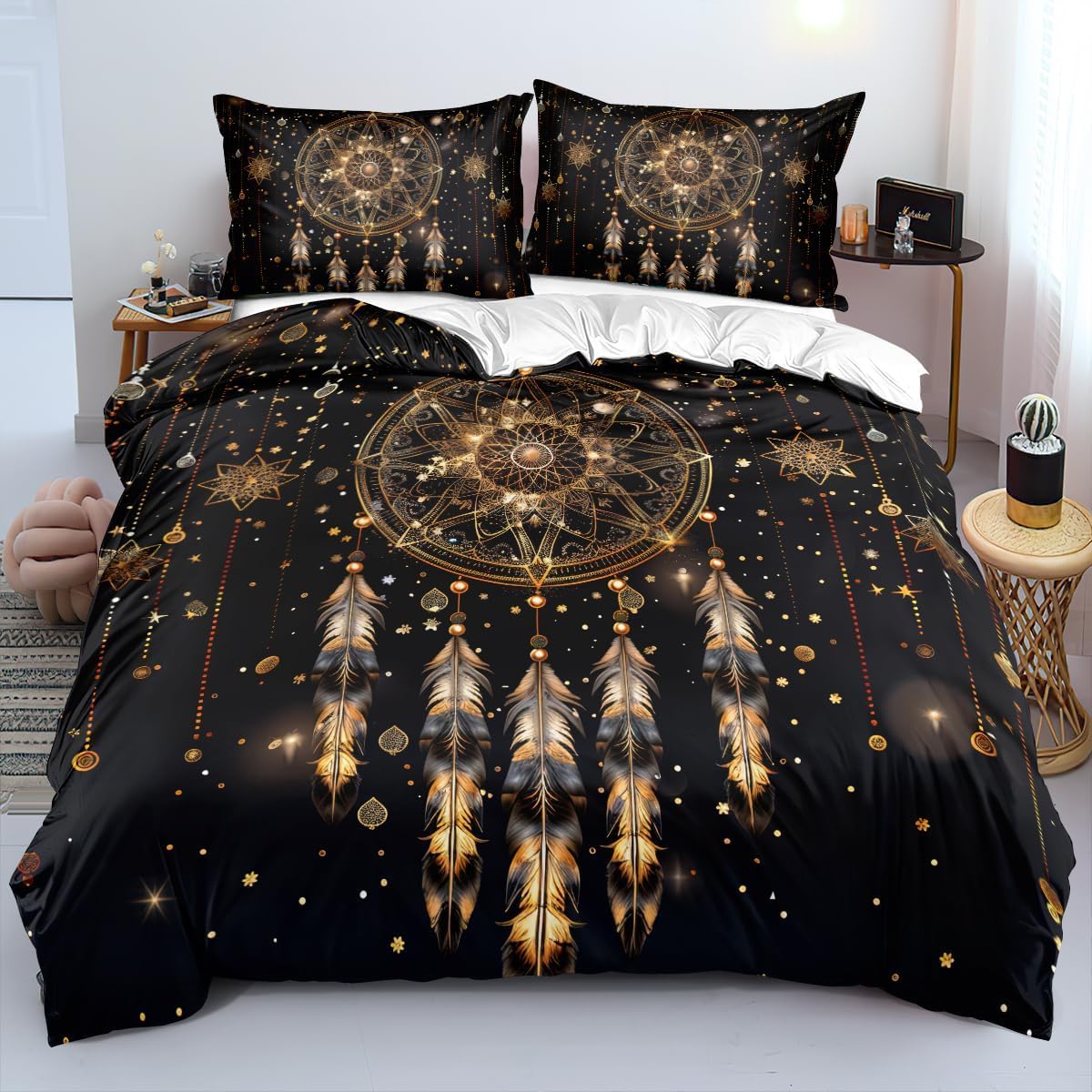 Parure de lit ciel étoilé attrape-rêves 260x230 cm avec 2 taies d'oreiller